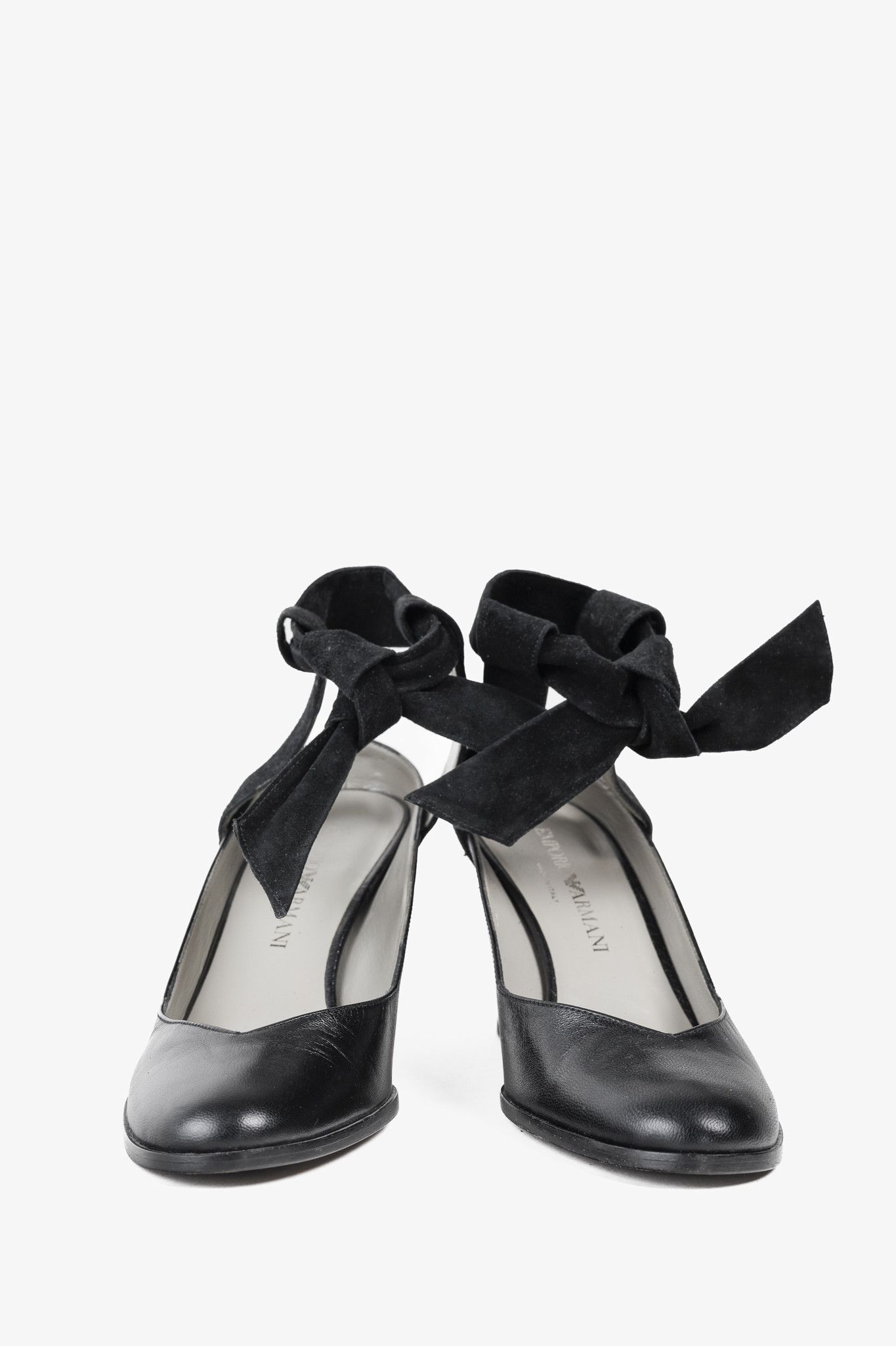 Emporio Armani Emporio Armani 90s Ankle Wrap Black Suede Pumps Size US 7 / IT 37 - 2 Thumbnail