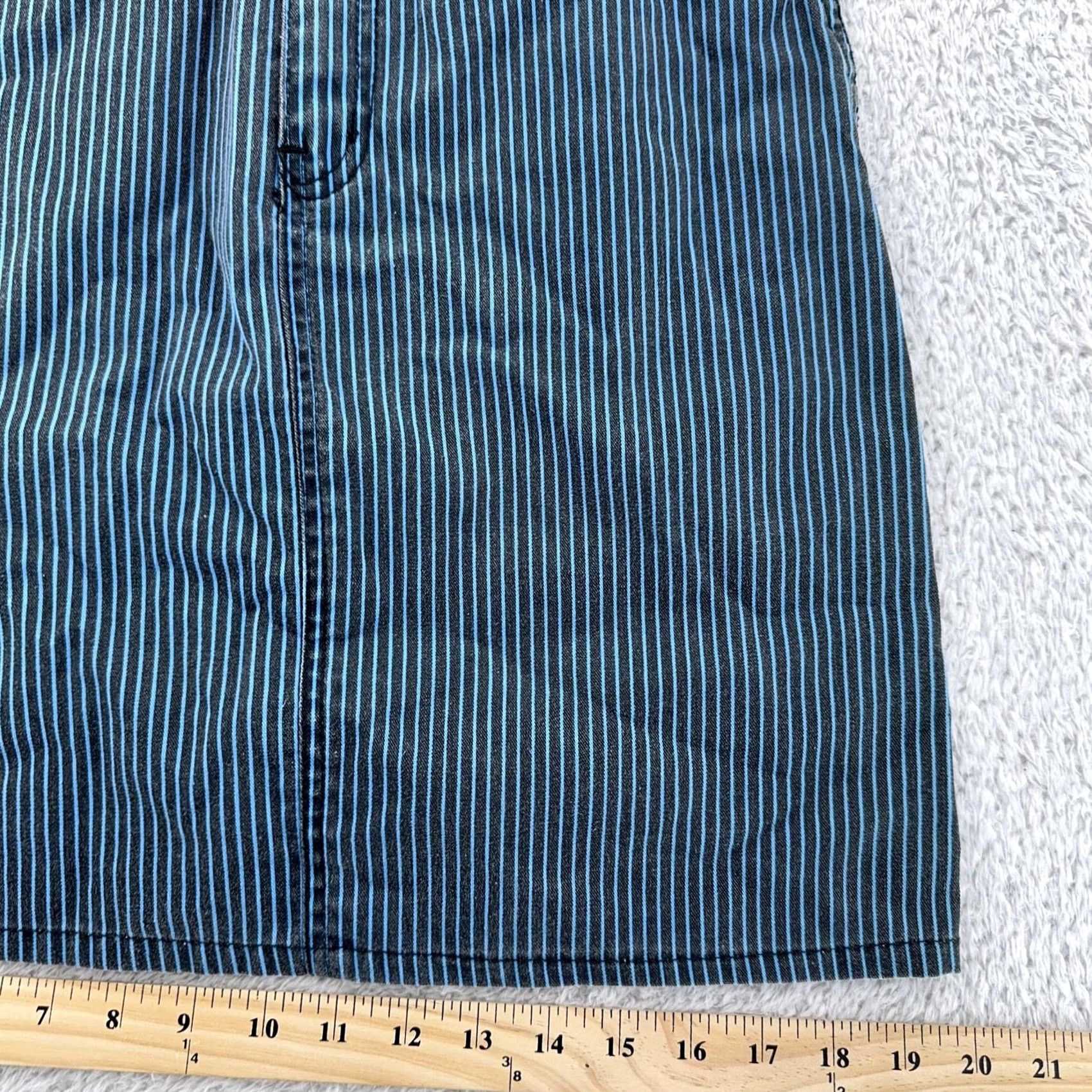 Vintage VINTAGE Gitano Skirt Denim High Striped AOL? 22 Womens Knee Length Blue Polyester Cotton Pockets Zip Rise High A-Line Juniors Size 22 Womens Sorry Size 40" / US 18 - 5 Thumbnail