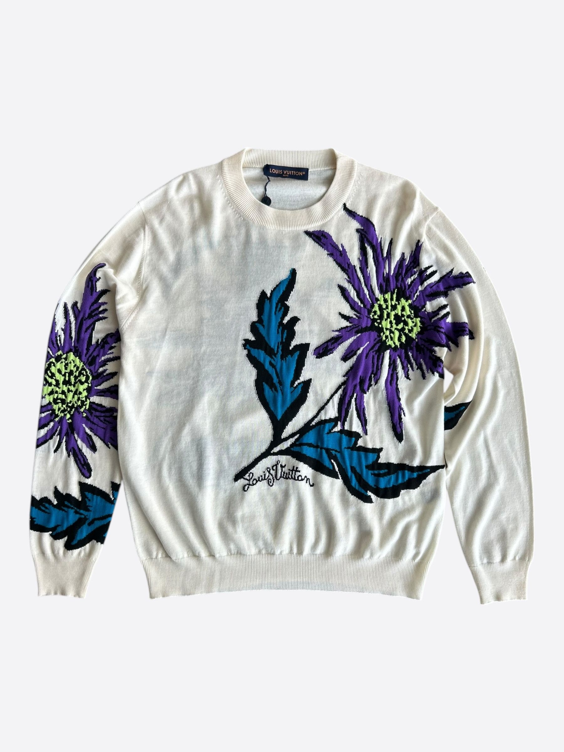 Louis Vuitton Louis Vuitton White & Multicolor Thistle Knit Sweater Size US L / EU 52-54 / 3 - 1 Thumbnail