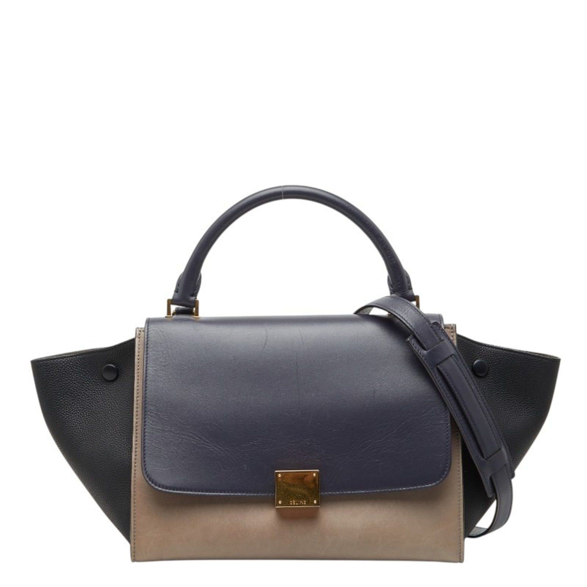 Celine Celine Trapeze Small Tricolor Handbag/Shoulder Bag (2-way) in Beige, Black, and Gray Leather - Women's CELINE Size ONE SIZE - 1 Thumbnail