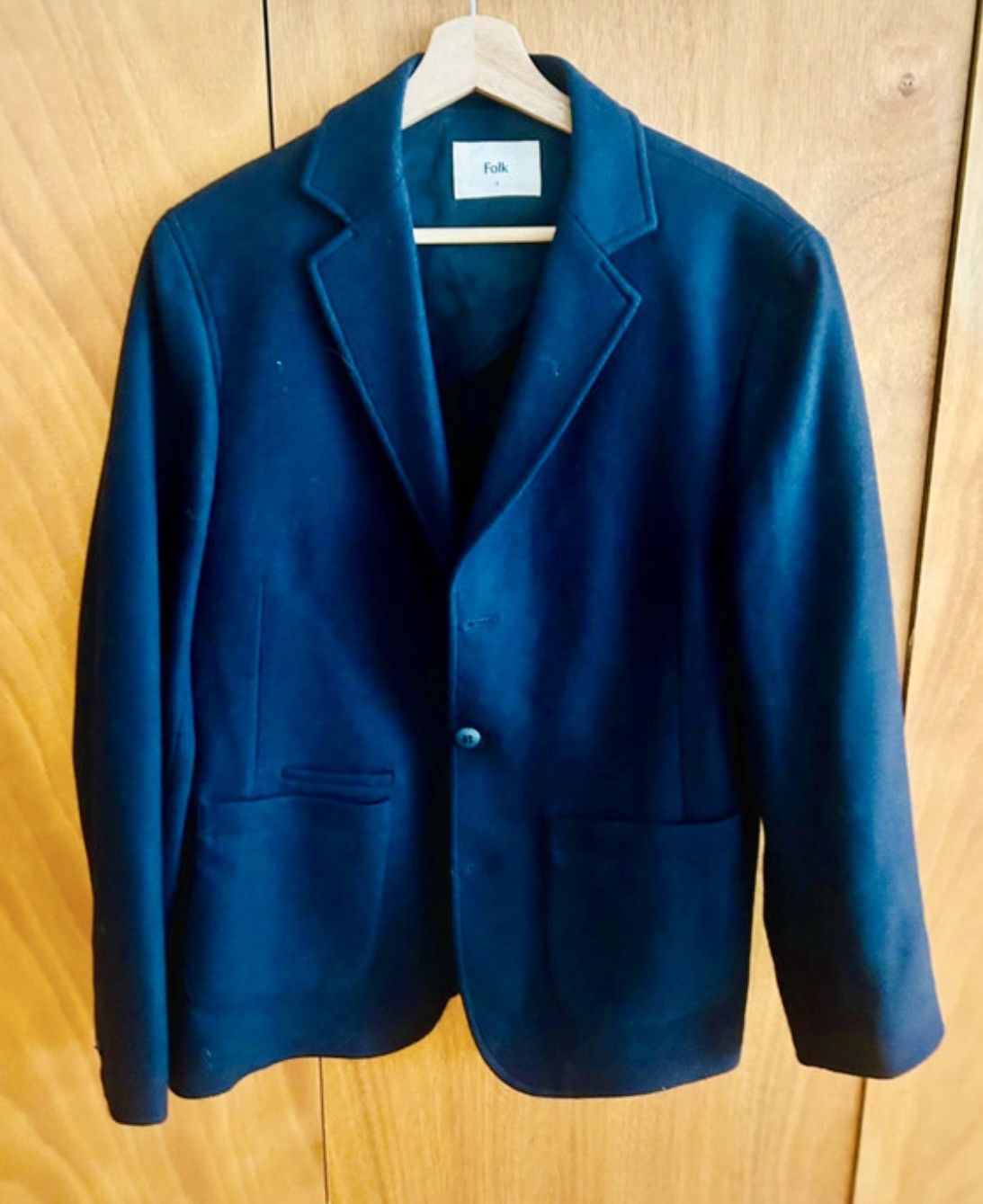 Folk Folk Warm Blazer M – Minimalist Wool Blend Jacket Navy Size 40S - 1 Thumbnail