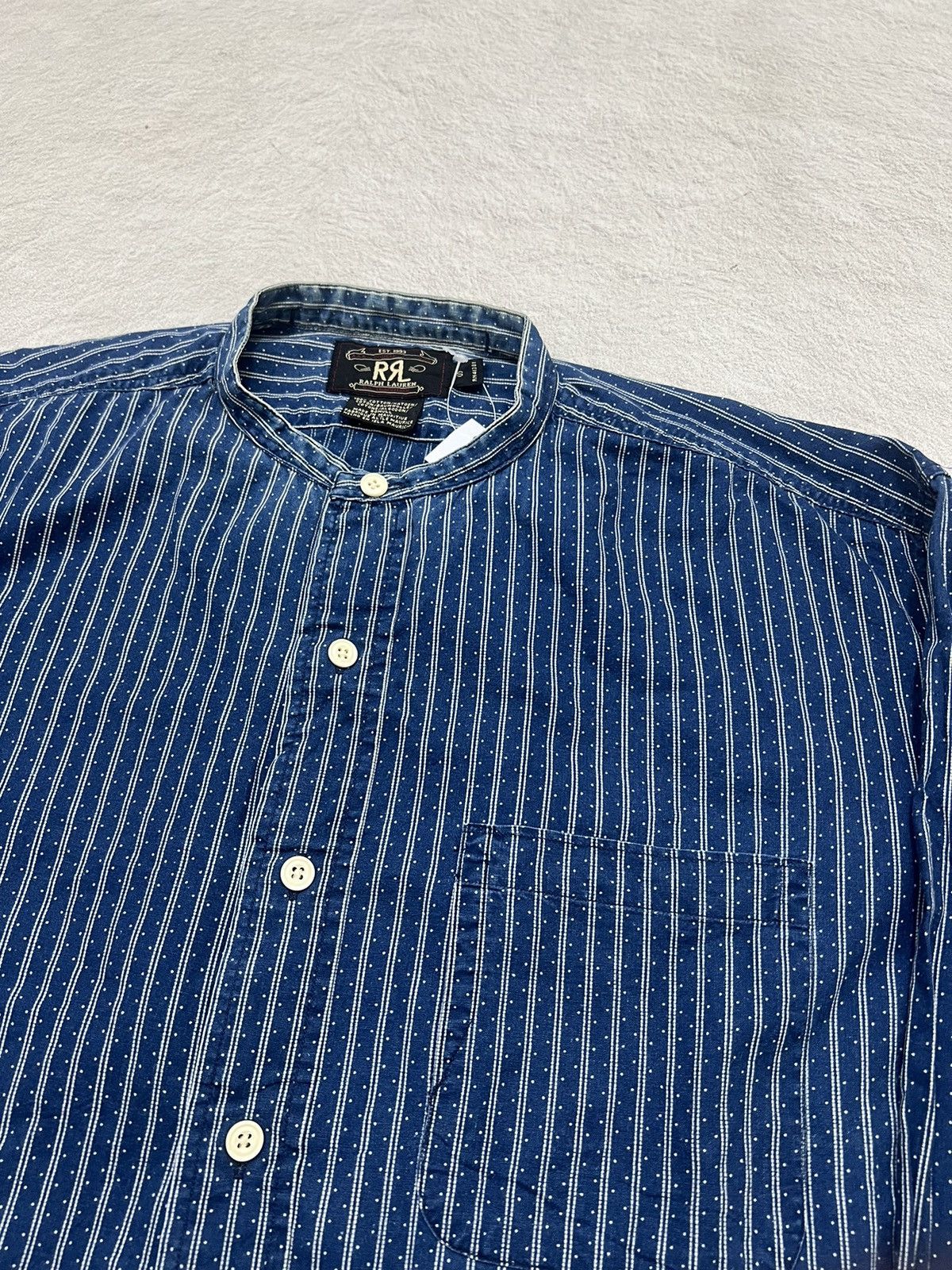 RRL Ralph Lauren 2000s RRL Double RL Pattern Hickory Stripe Collar Ls Shirt Size US L / EU 52-54 / 3 - 3 Thumbnail