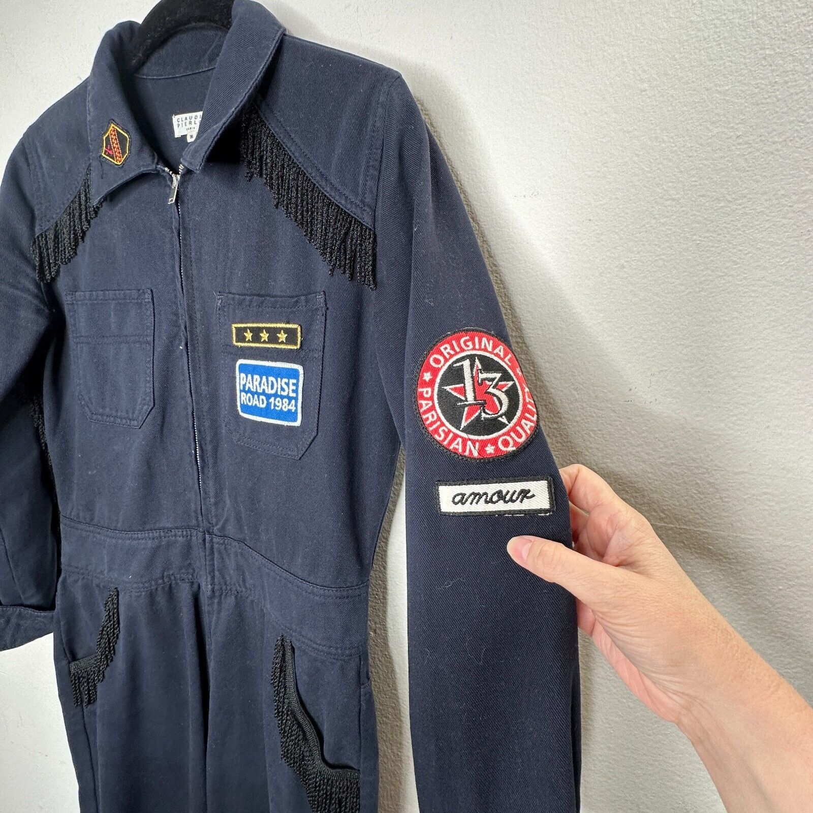 Other Claudie Pierlot Blue Denim Tassled Zip Cuffed Jumpsuit 36 Size 28" / US 6 / IT 42 - 3 Thumbnail