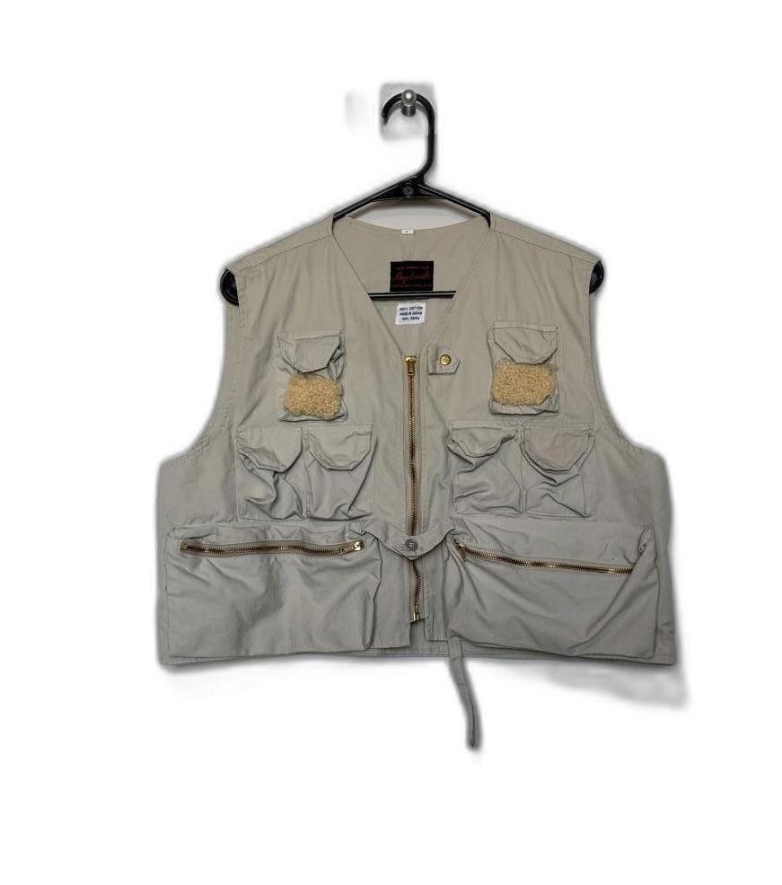 Designer Vintage Hunting Tactical boxy Crop Khaki Vest 14 Pockets Size US L / EU 52-54 / 3 - 1 Thumbnail