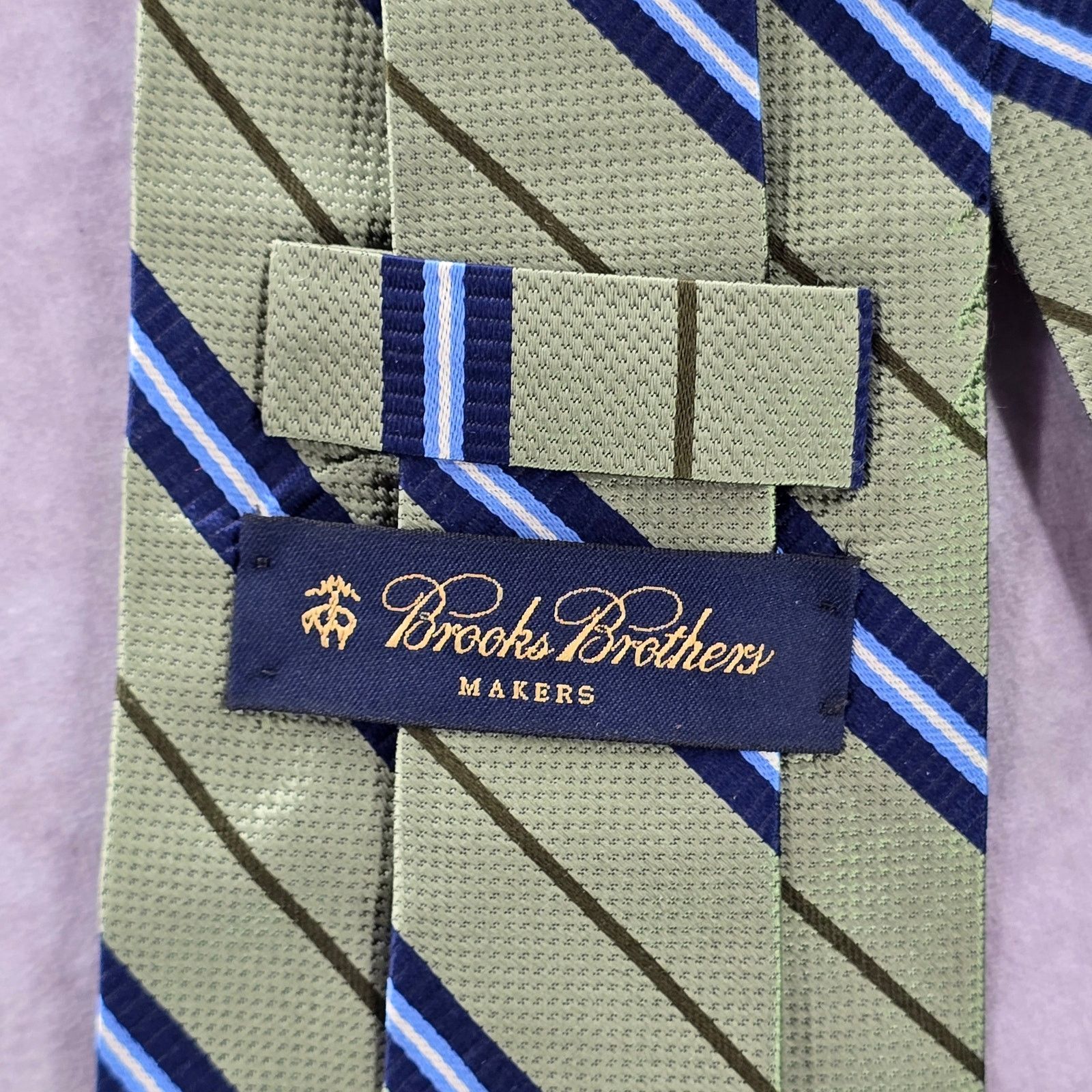 Brooks Brothers Brooks Brothers Makers Green Blue Stripe Silk Men Neck Tie Size 28 - 4 Thumbnail