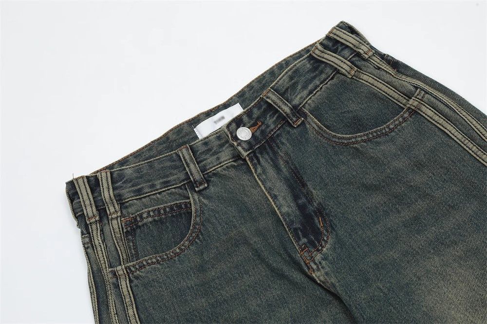 Japanese Brand × Jean Side stripe paneled washed distressed straight jeans Size US 32 / EU 48 - 6 Thumbnail