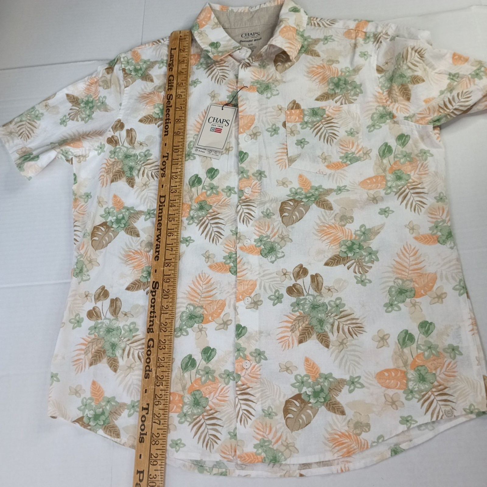 Chaps Chaps Seacoast Linen Woven Shirt Men's L Khaki Floral Print Size US L / EU 52-54 / 3 - 5 Thumbnail