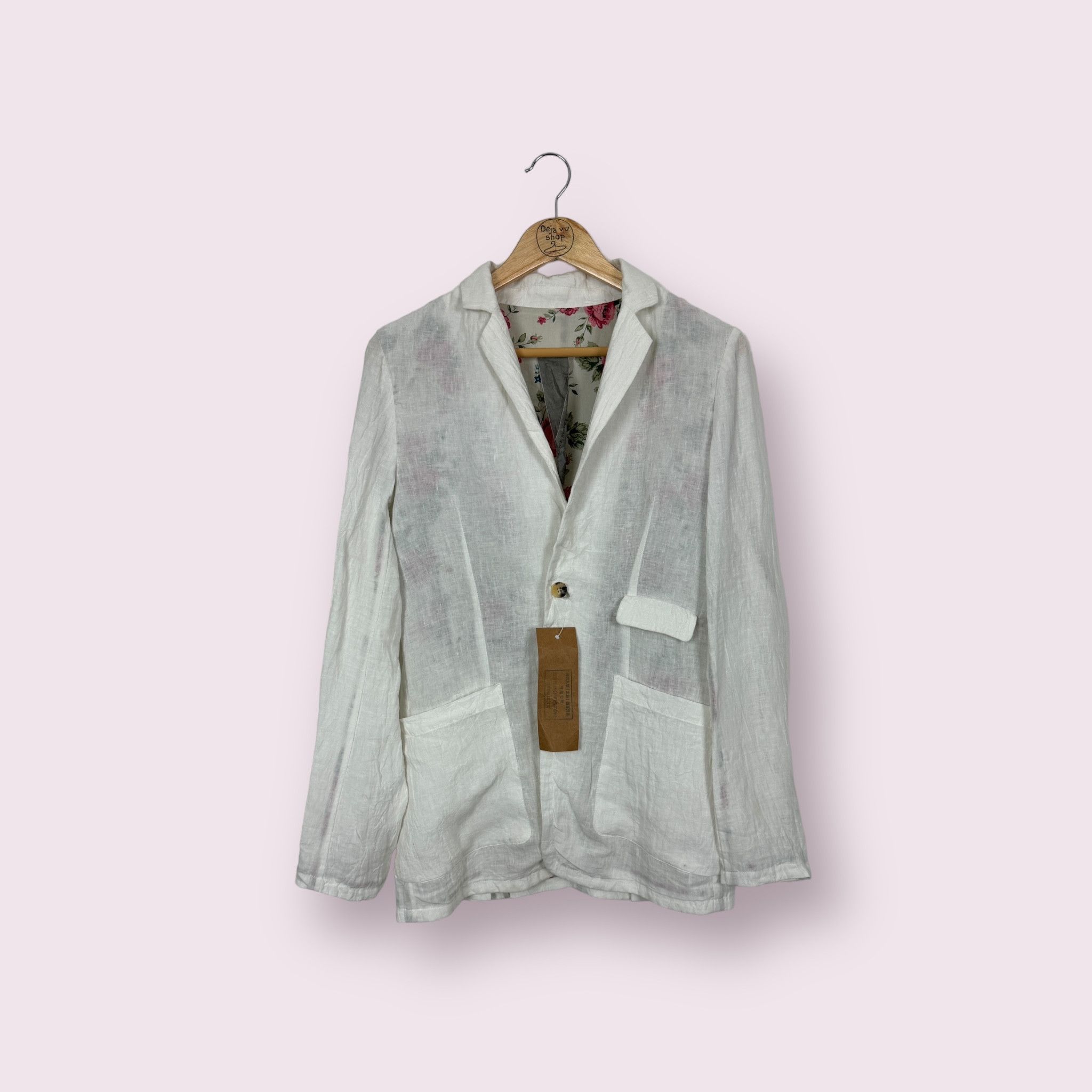 image of Aleksandr Manamis Linen Blazer With Floral Lining Size 1 in White, Women's