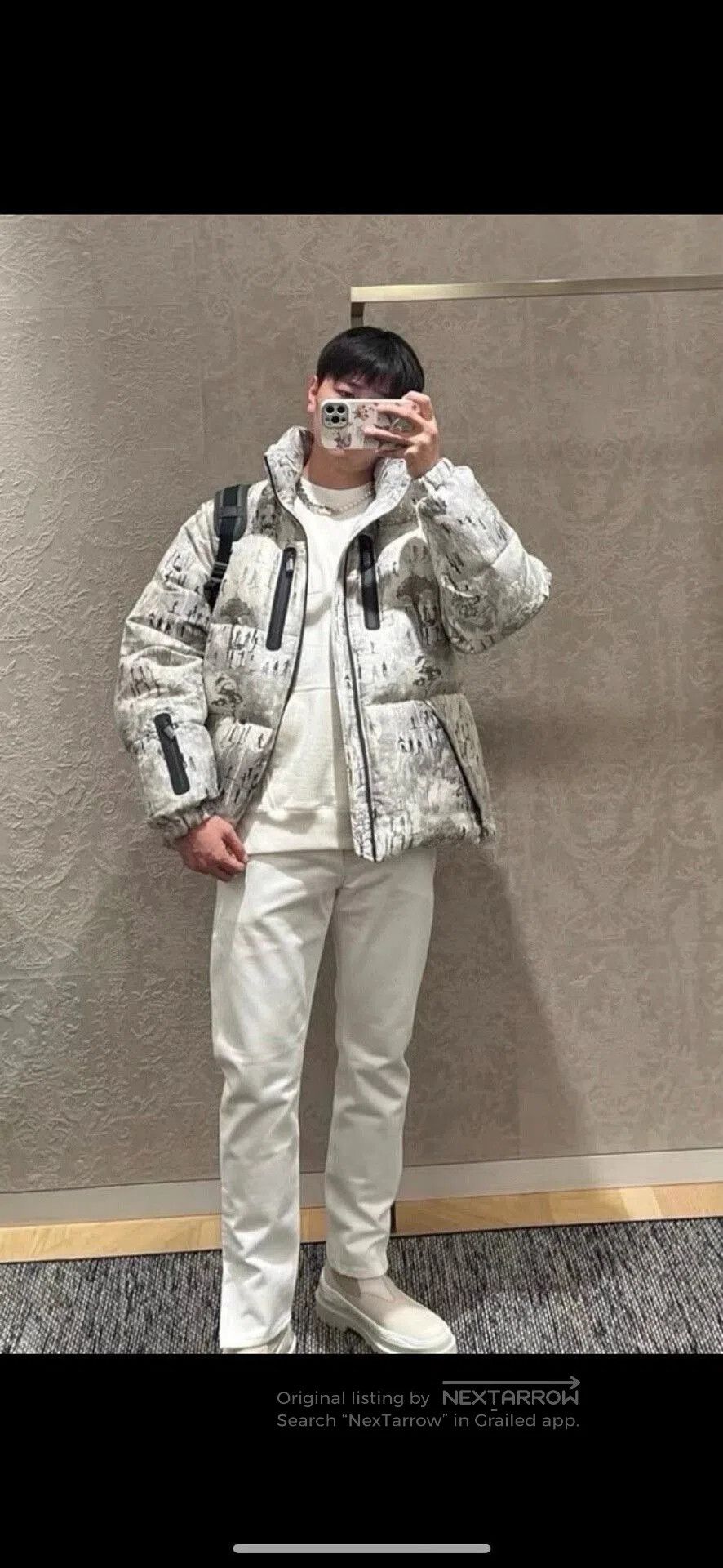 Dior stylish silver puffer jacket with artistic prints. Size US XXL / EU 58 / 5 - 9 Thumbnail