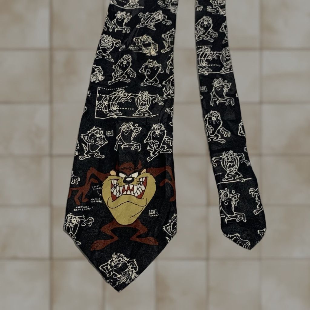 Vintage VINTAGE Looney Tunes Taz Tie 1995 Men Tie Cartoon Geometric Black Polyester Pointed 57"-60" Mens Size ONE SIZE - 1 Thumbnail