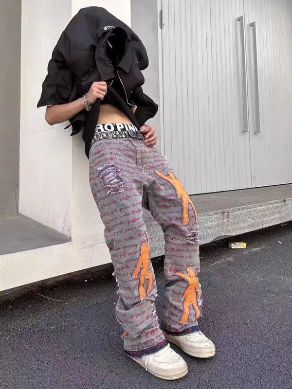 Japanese Brand VIBE Street style patch heavily embroidered ripped jeans Size US 30 / EU 46 - 1 Thumbnail