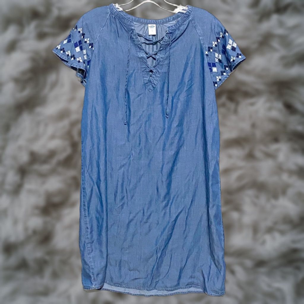 Old Navy Old Navy Chambray Dress Womens XS Flutter Sleeves Lace Up Coastal Peasant Boho Dress Size XS / US 0-2 / IT 36-38 - 1 Thumbnail