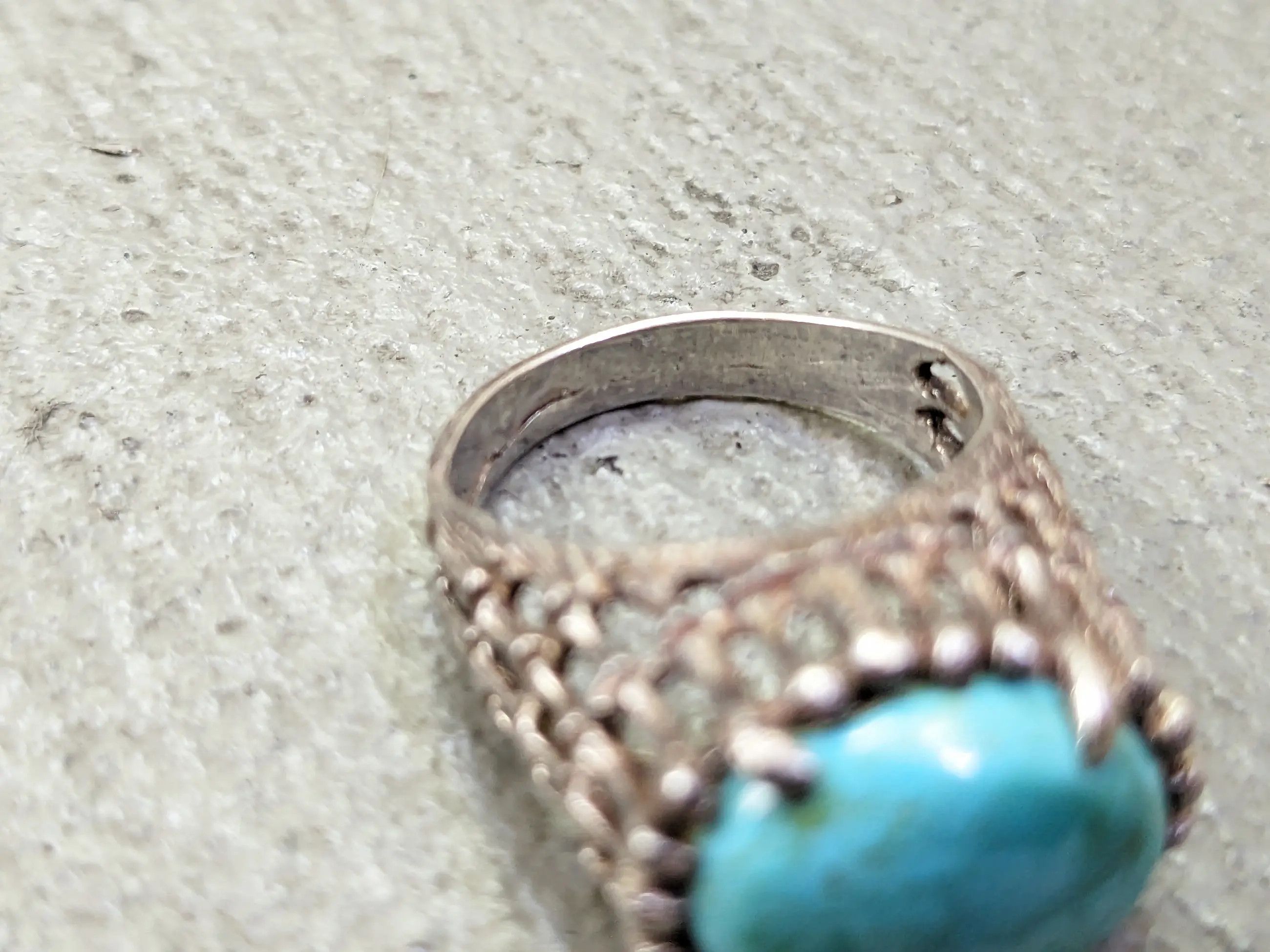 Jewelry Vintage Sterling Silver Ring Green Turquoise Oval 7.5 Brutal Size ONE SIZE - 6 Thumbnail