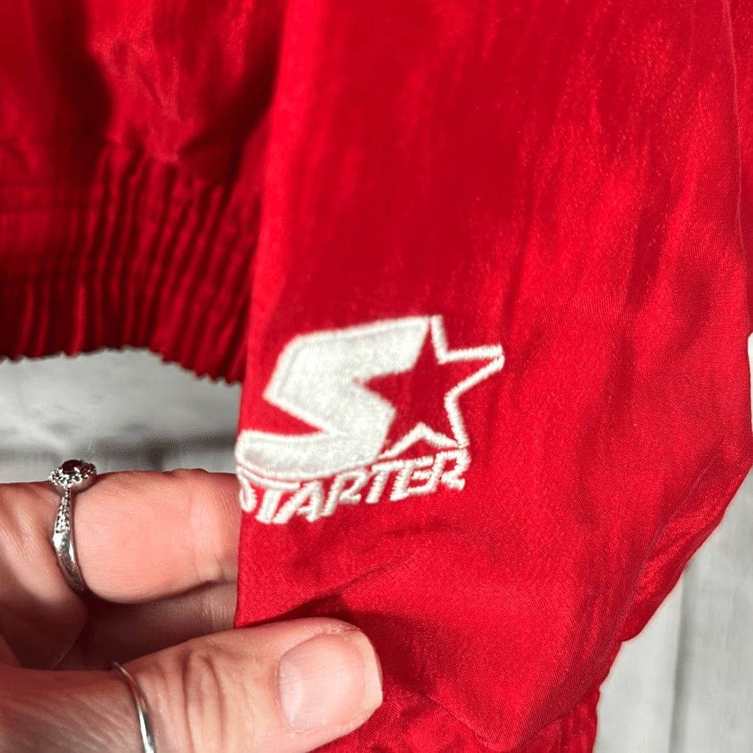 Starter VINTAGE Starter Jacket Maryland Terrapins Terps Quarter Zip Pullover Unisex Adults L Red Black Nylon Made in USA Size US L / EU 52-54 / 3 - 4 Thumbnail