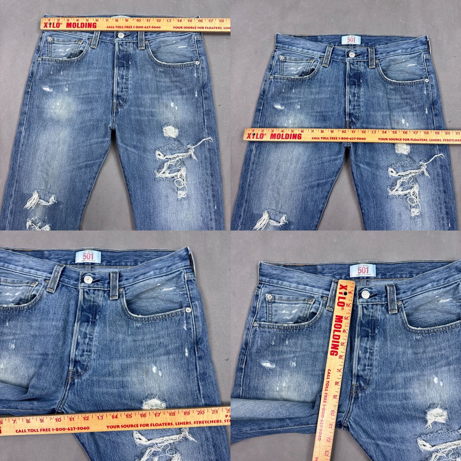 Levi's Levi's 501 Jeans Mens 32x32 Blue Thrashed Destroyed Button Fly Work Denim Straight 5-Pocket Classic Regular Waist 32in Inseam Jeans Mens Blue Size US 32 / EU 48 - 9 Thumbnail
