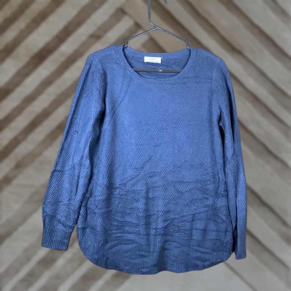 Loft LOFT Outlet Womens Sweater Navy Crew Neck Long Sleeve Waffle Knit Stretch MP Ladies Knit Pullover Casual Workwear Amber? Size M / US 6-8 / IT 42-44 - 1 Thumbnail