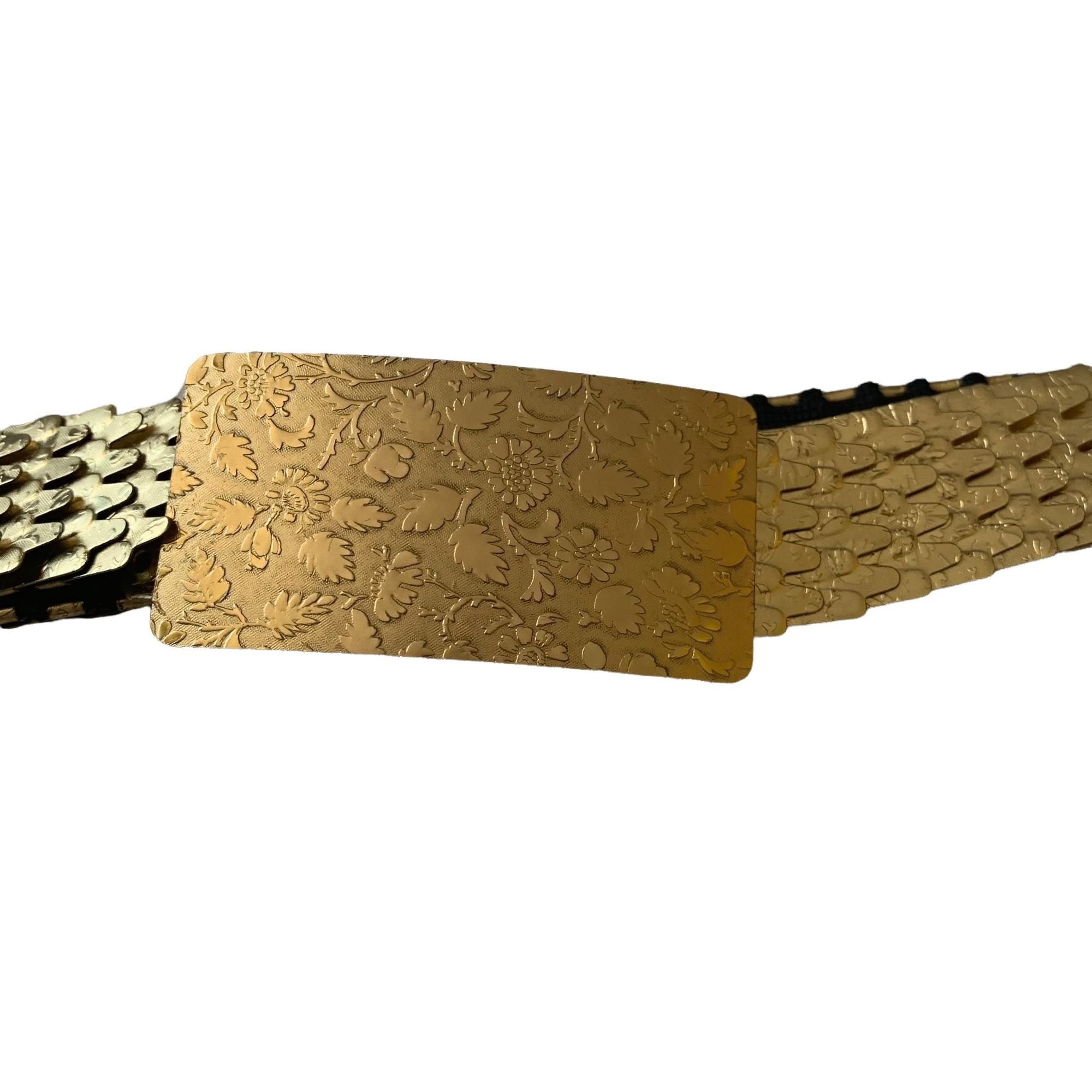 Vintage Vintage Gold Floral Embossed Metal Elastic Romantic Belt Size ONE SIZE - 3 Thumbnail