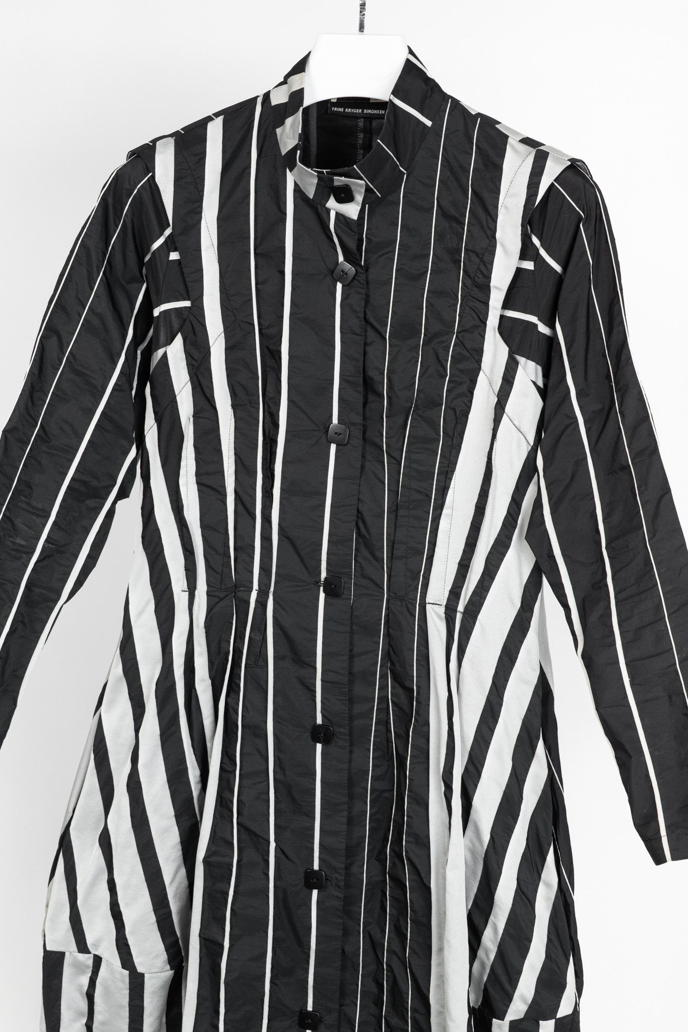 Other Trine Kryger Simonsen Black & Grey Striped-Taffeta Coat Size S / US 4 / IT 40 - 3 Thumbnail
