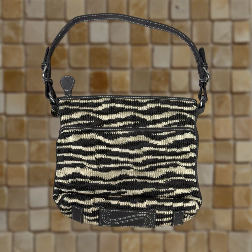 The Sak VINTAGE The Sak Crossbody Bag Beige Brown Knit Cotton Blend, 8x10x3, Medium, Leather Strap, Zipper Closure, Inner/Outer Pockets, Canvas Lining, Women Size ONE SIZE - 1 Thumbnail