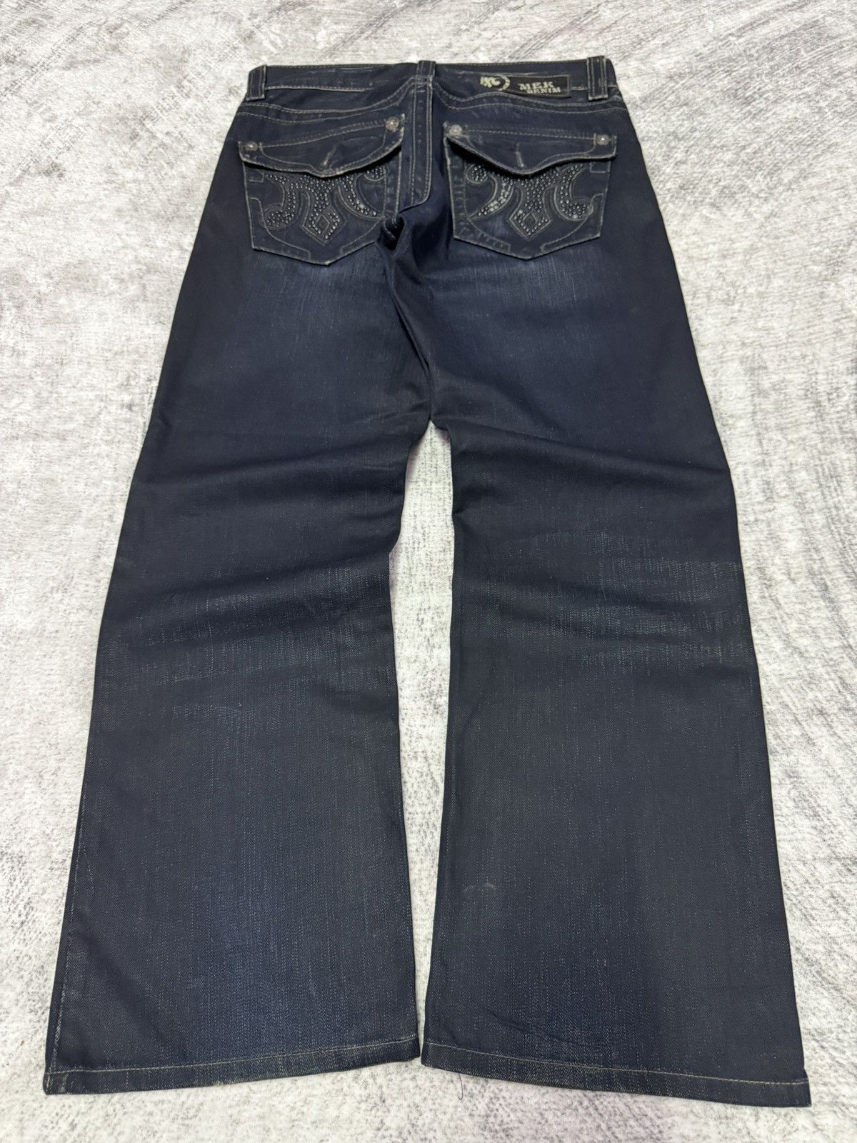 Japanese Brand × Mek Denim Mek Denim Wax Coated Studded Vegas Boot Cut Flared Jeans Size US 30 / EU 46 - 2 Thumbnail