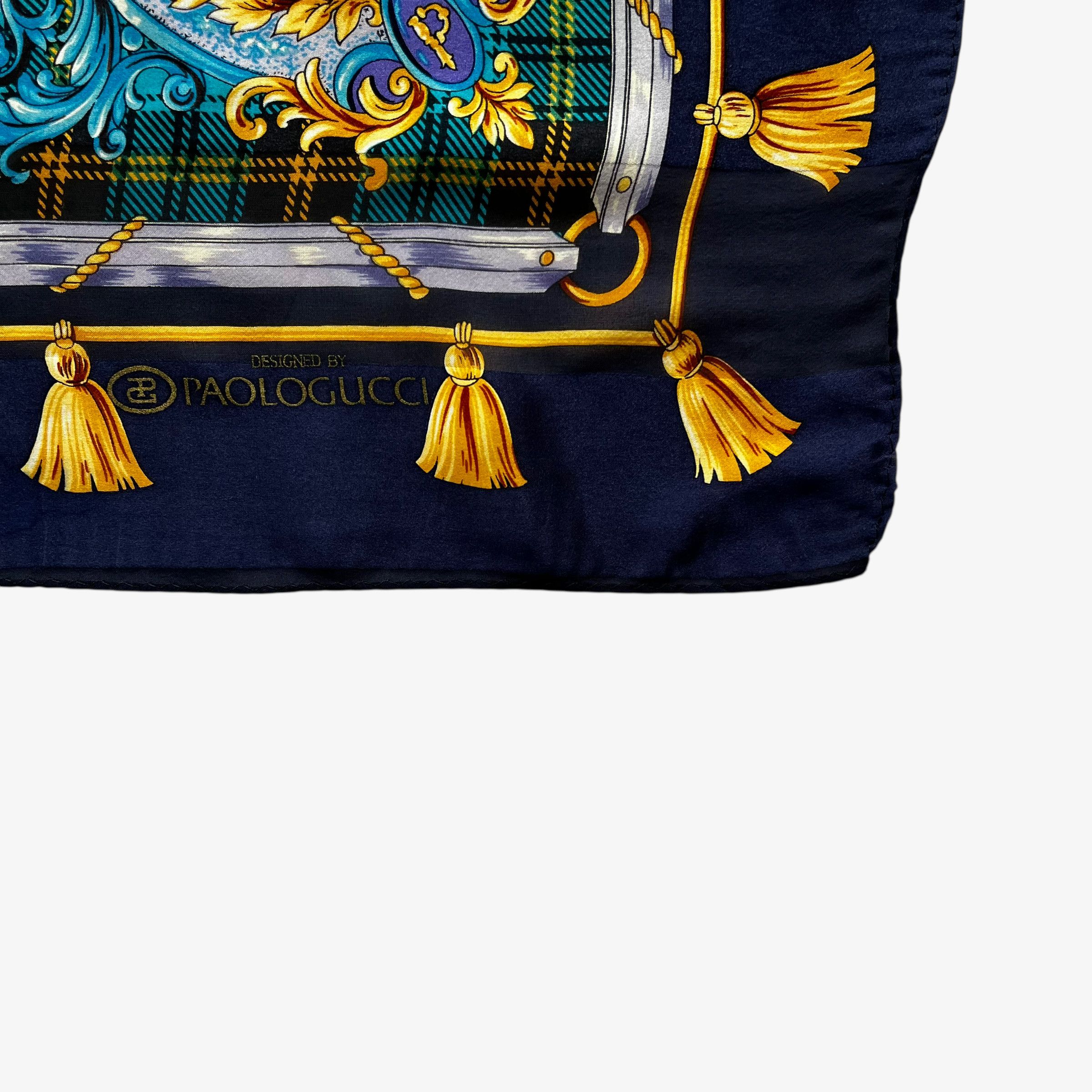 Paolo Gucci Vintage 80s Paolo Gucci Equestrian Racing Tartan Silk Scarf Size ONE SIZE - 2 Thumbnail