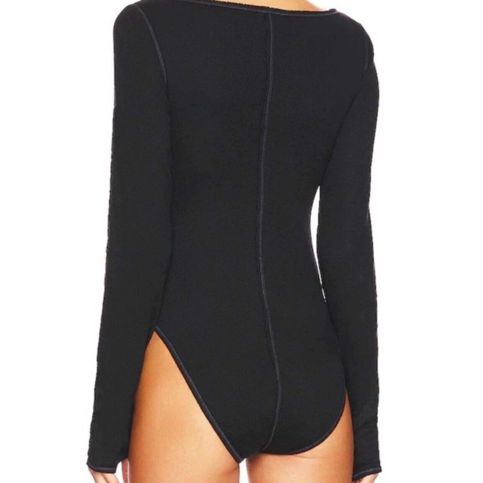 Free People Free People Bodysuit Sloane Thermal Button Neck Black Large Size L / US 10 / IT 46 - 2 Thumbnail