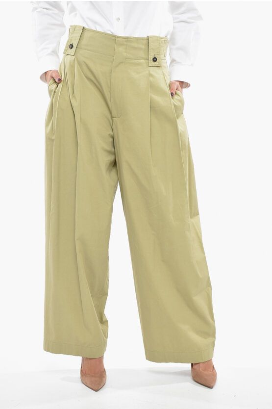 image of Bottega Veneta High-Waisted Wide Leg Pants With Front Pleats in Beige, Women's (Size 26)