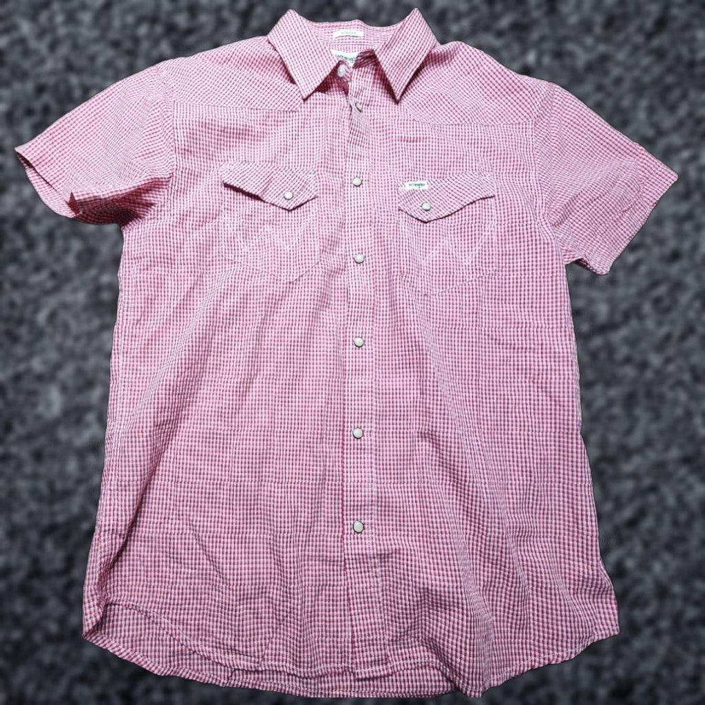 Wrangler Wrangler Western Style Snap Front Short Sleeve Plaid Shirt Mens Large Red Size US L / EU 52-54 / 3 - 1 Thumbnail