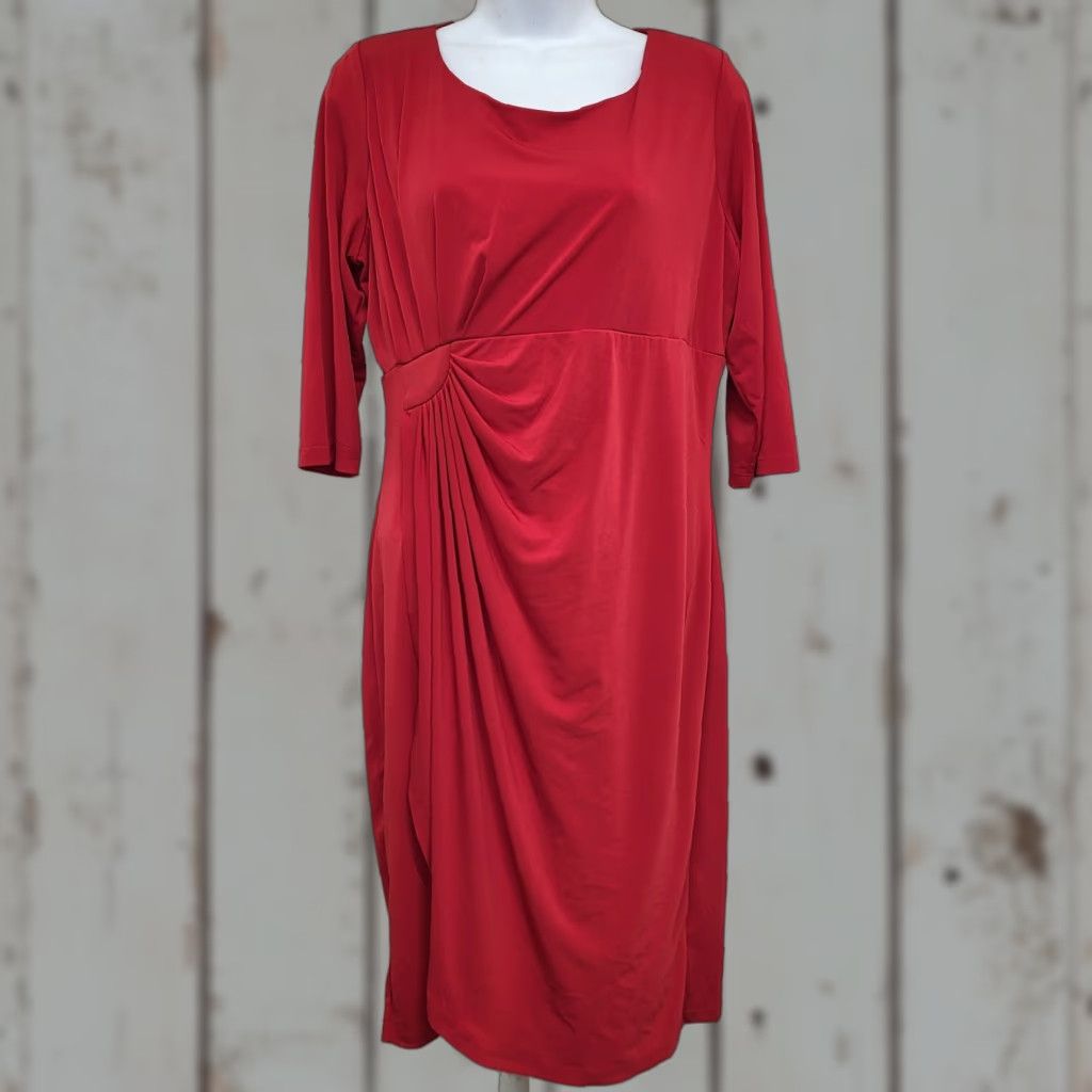 Vintage Blair Red Wrap Dress Women 12P 3/4 Sleeve Ruched Knit Knee-length Party Dress Size XL / US 12-14 / IT 48-50 - 1 Thumbnail