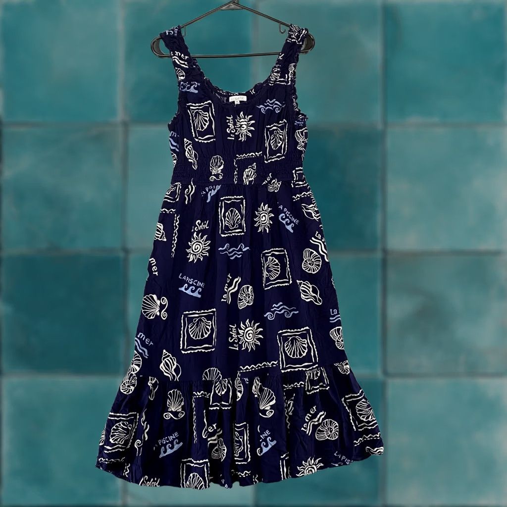 Vintage VINTAGE Patrons Of Peace Dress Womens M Blue Nautical Print Smocked Midi Sundress Beach Size M / US 6-8 / IT 42-44 - 1 Thumbnail