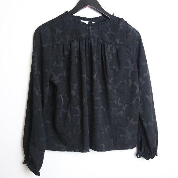 Aritzia Aritzia Wilfred Lourdes Chiffon Prairie Black Silk Blouse Size XS / US 0-2 / IT 36-38 - 1 Thumbnail