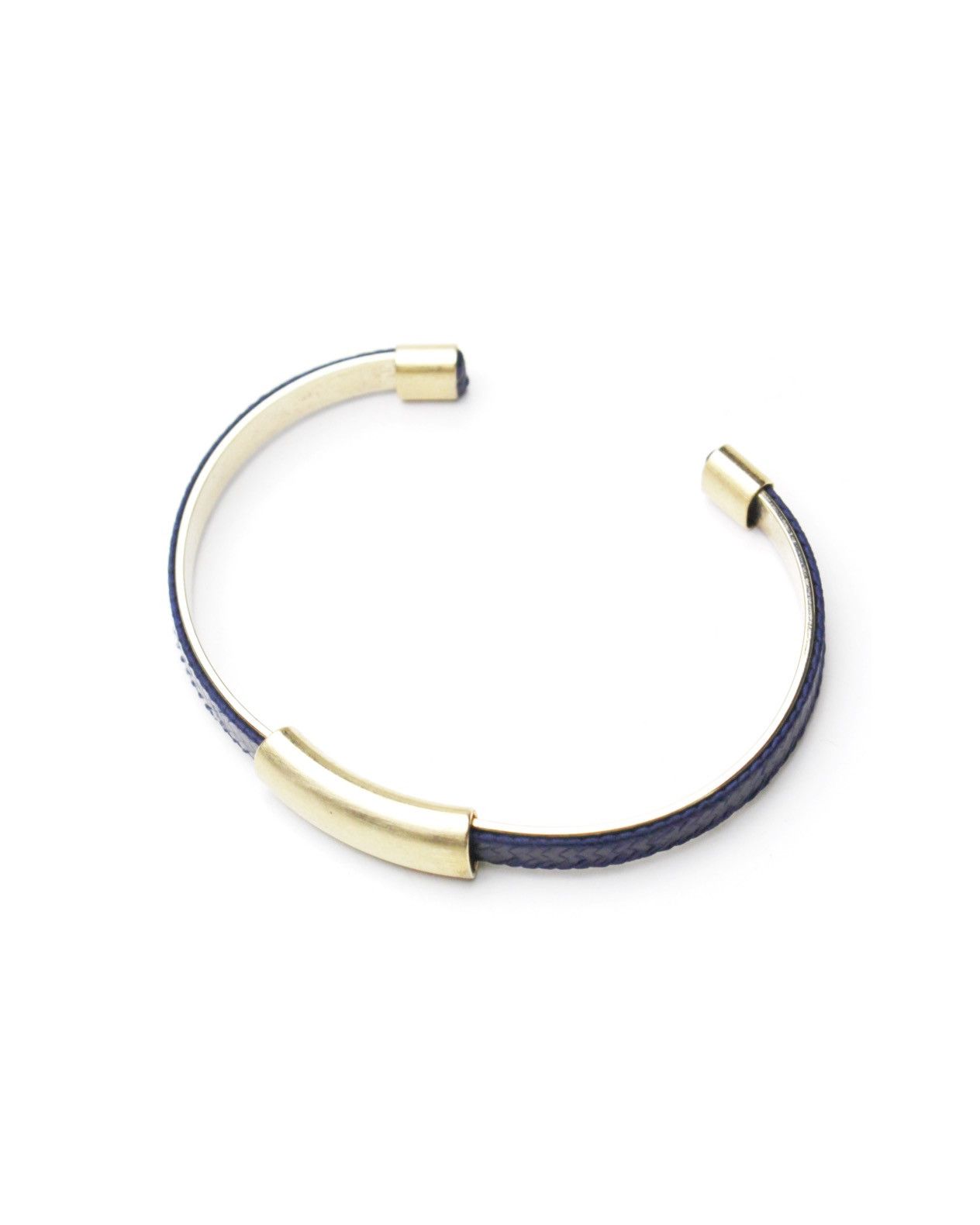 Japanese Brand × Vintage 2000S JAPANESE MADE MINIMAL BRASS NAVY LEATHER CUFF BRACELET Size ONE SIZE - 2 Thumbnail