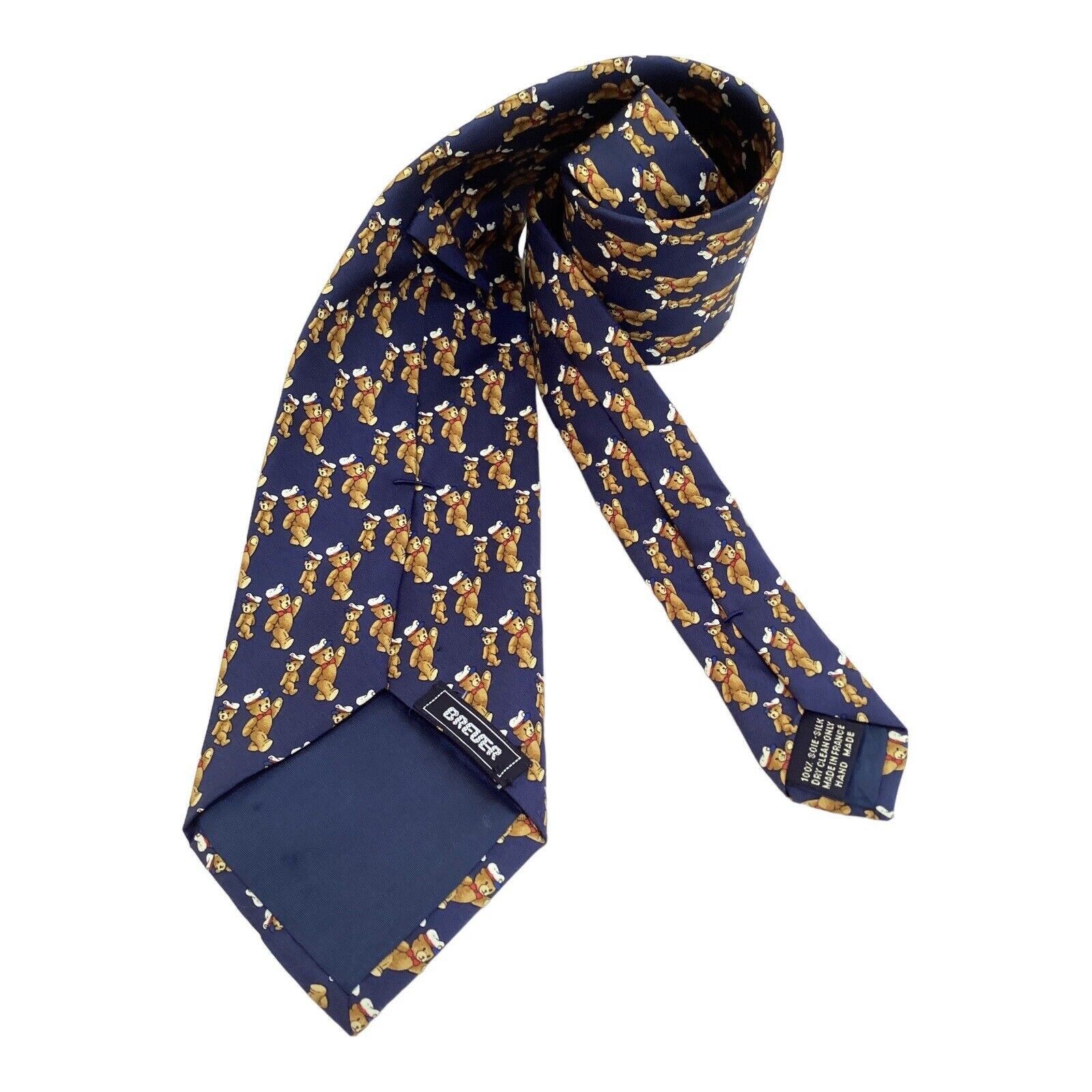 Breuer BREUER Blue Teddy Bear Print Luxury Silk Tie Hand Made In Fr Size ONE SIZE - 3 Thumbnail