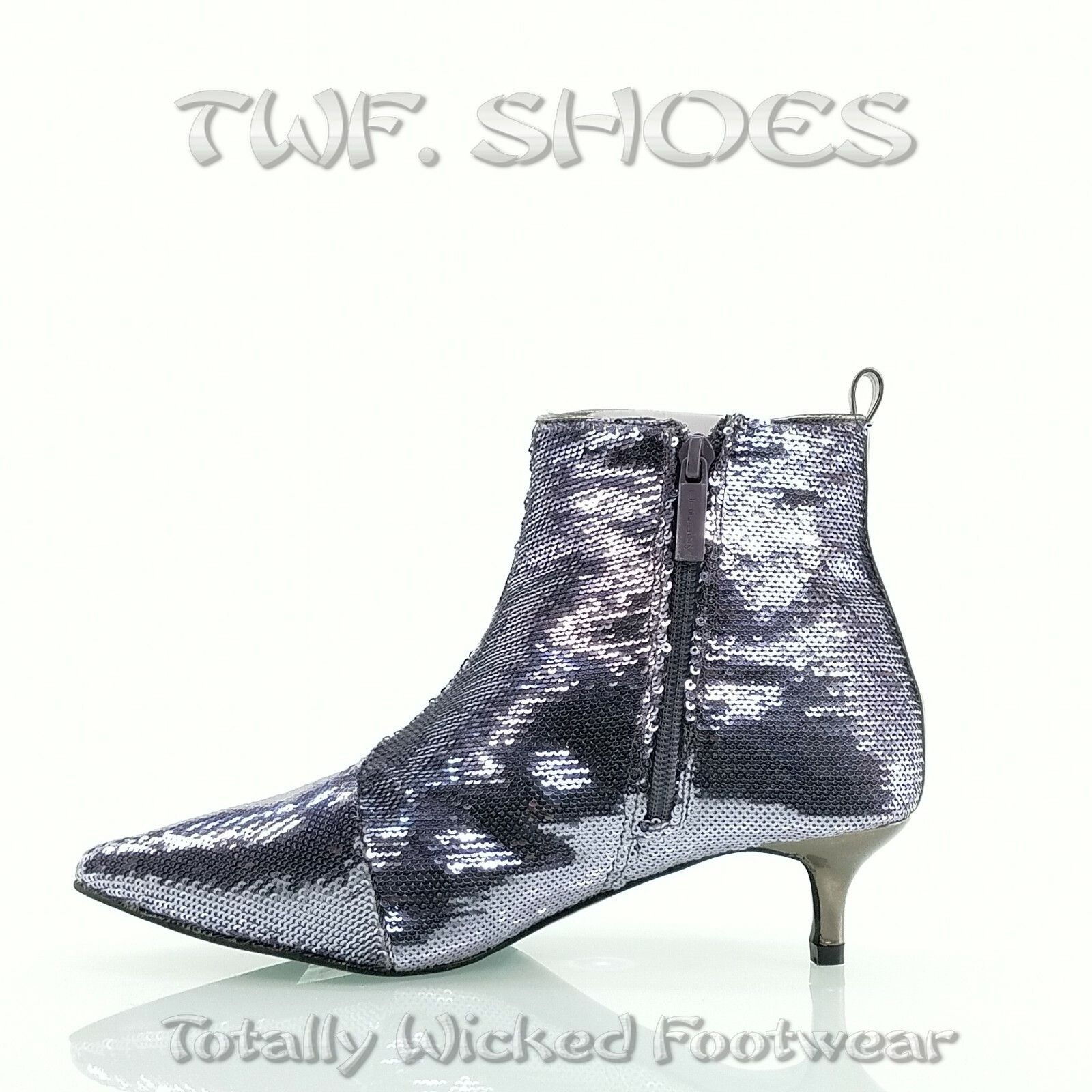 Other Harmoni Pewter Sequin Pointy Toe 1.5" Kitten Heel Ankle Boot Size US 8 / IT 38 - 8 Thumbnail