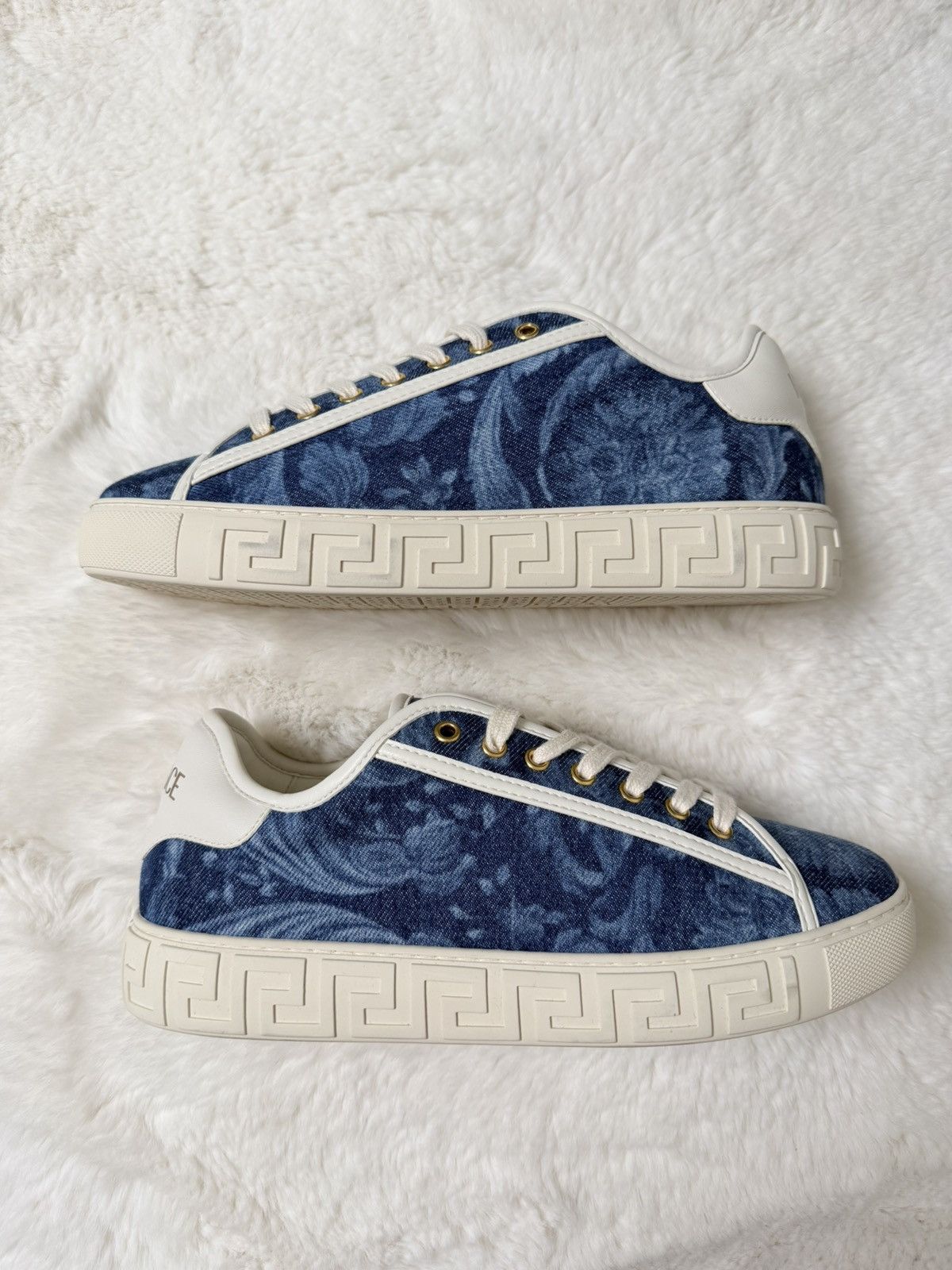 Versace Versace Baroque Denim Greek Key Sneakers – Blue/Off White Size US 7.5 / EU 40-41 - 8 Thumbnail