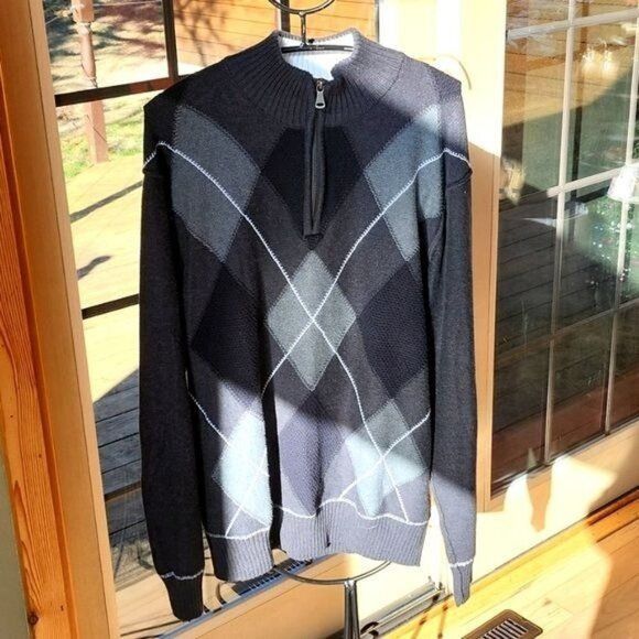 BKE BKE Argyle Grey Print Standard Fit 1/4 Zip LS Pullover Sz XL Size US XL / EU 56 / 4 - 1 Thumbnail