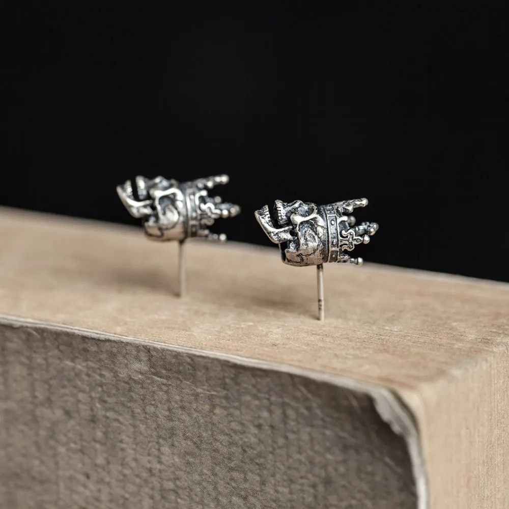 Jewelry Skull Crown Stud Earrings 925 Sterling Ear Studs Charms Size ONE SIZE - 7 Thumbnail