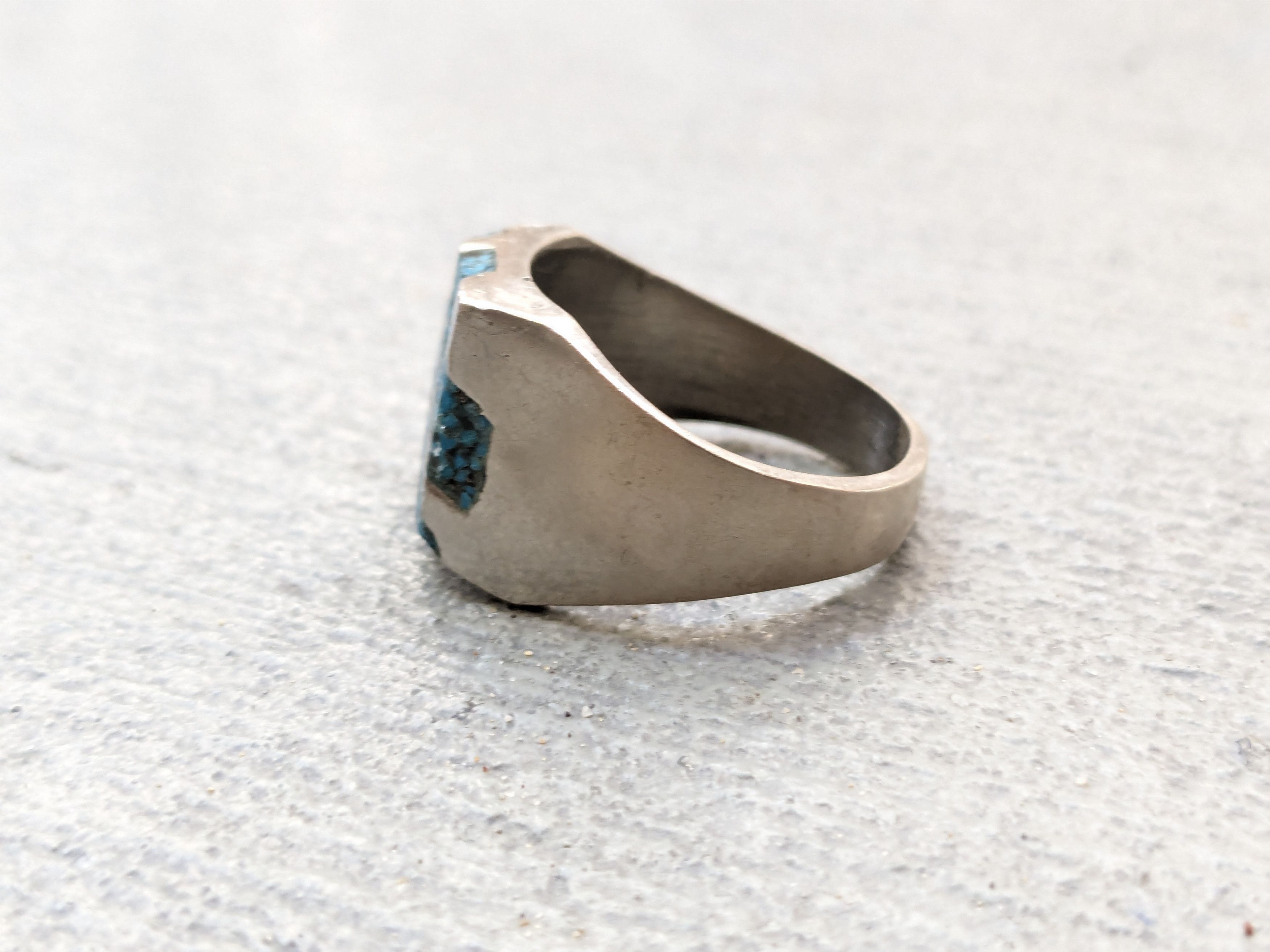 Jewelry Vintage Sterling Silver Ring 11.5 Turquoise Square Modern Size ONE SIZE - 6 Thumbnail