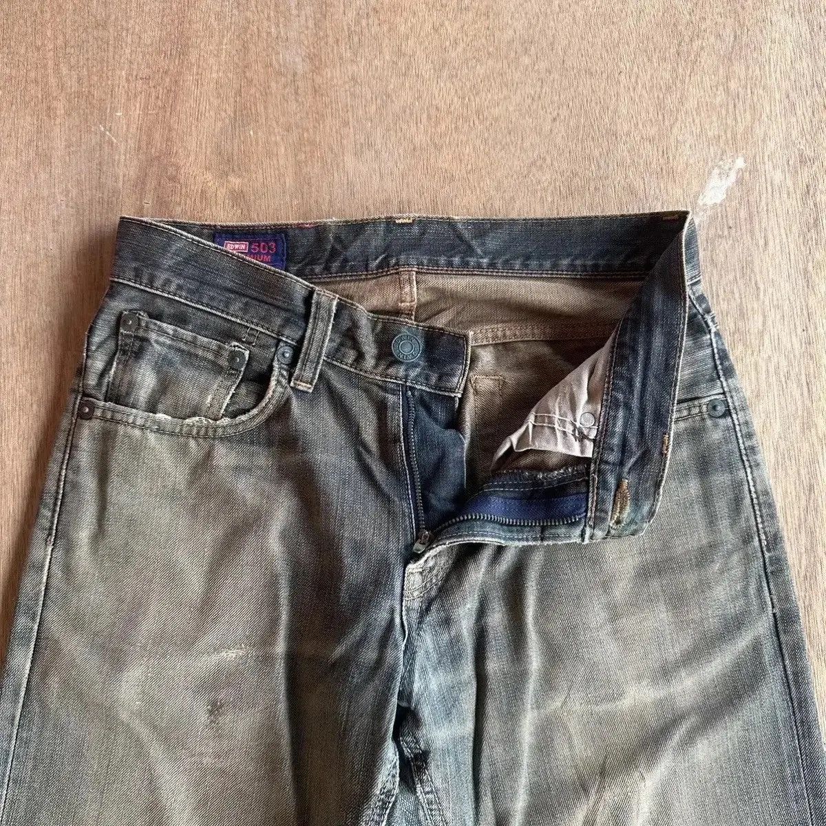 Vintage SICKS💥DISTRESSED DENIM VINTAGE EDWIN 503 JEANS MUDWASH PANT Size US 29 - 8 Thumbnail