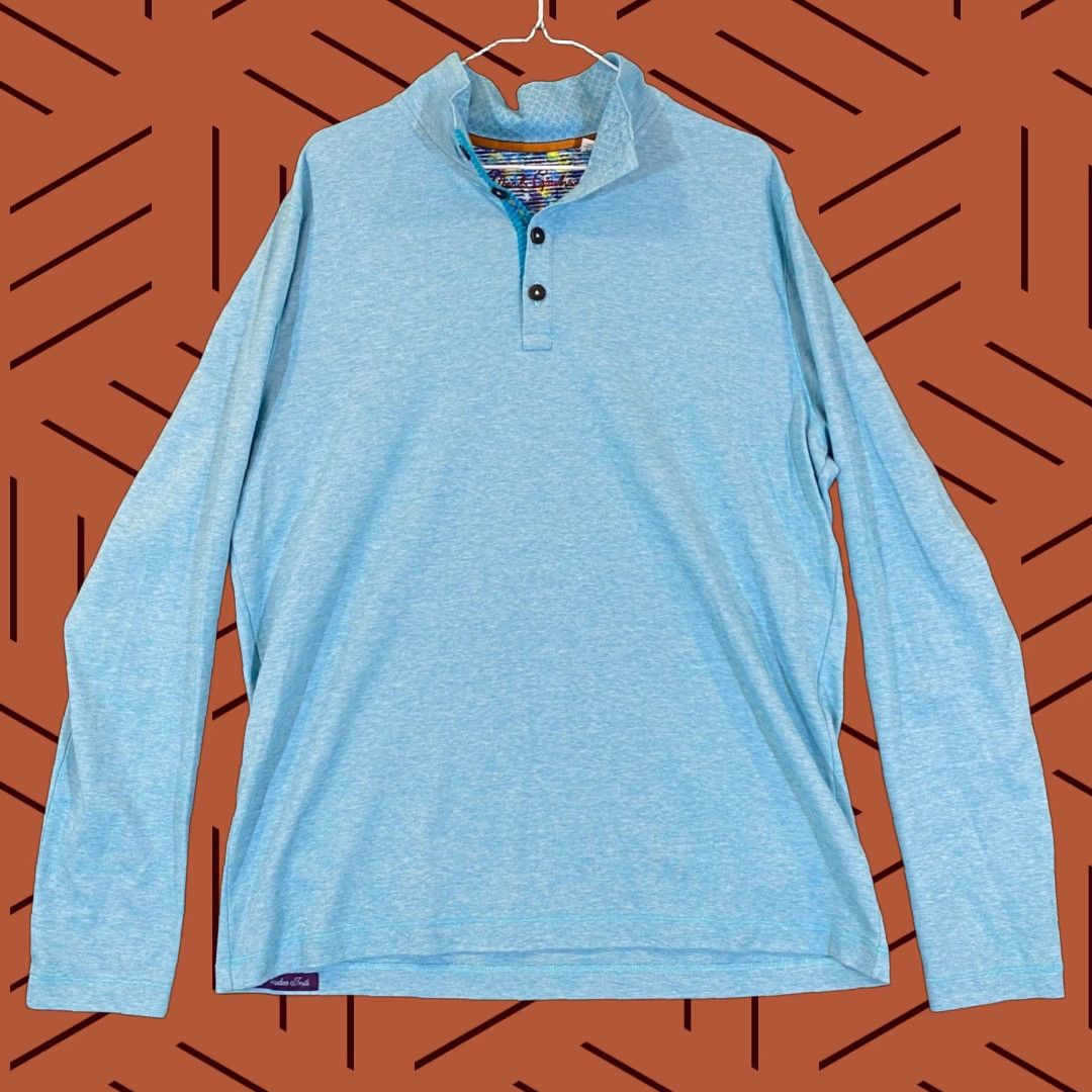 Robert Graham VINTAGE Robert Graham Men’s Sweater XL Blue Pullover Knit Button Long Sleeve Casual Fashion Size US XL / EU 56 / 4 - 1 Thumbnail