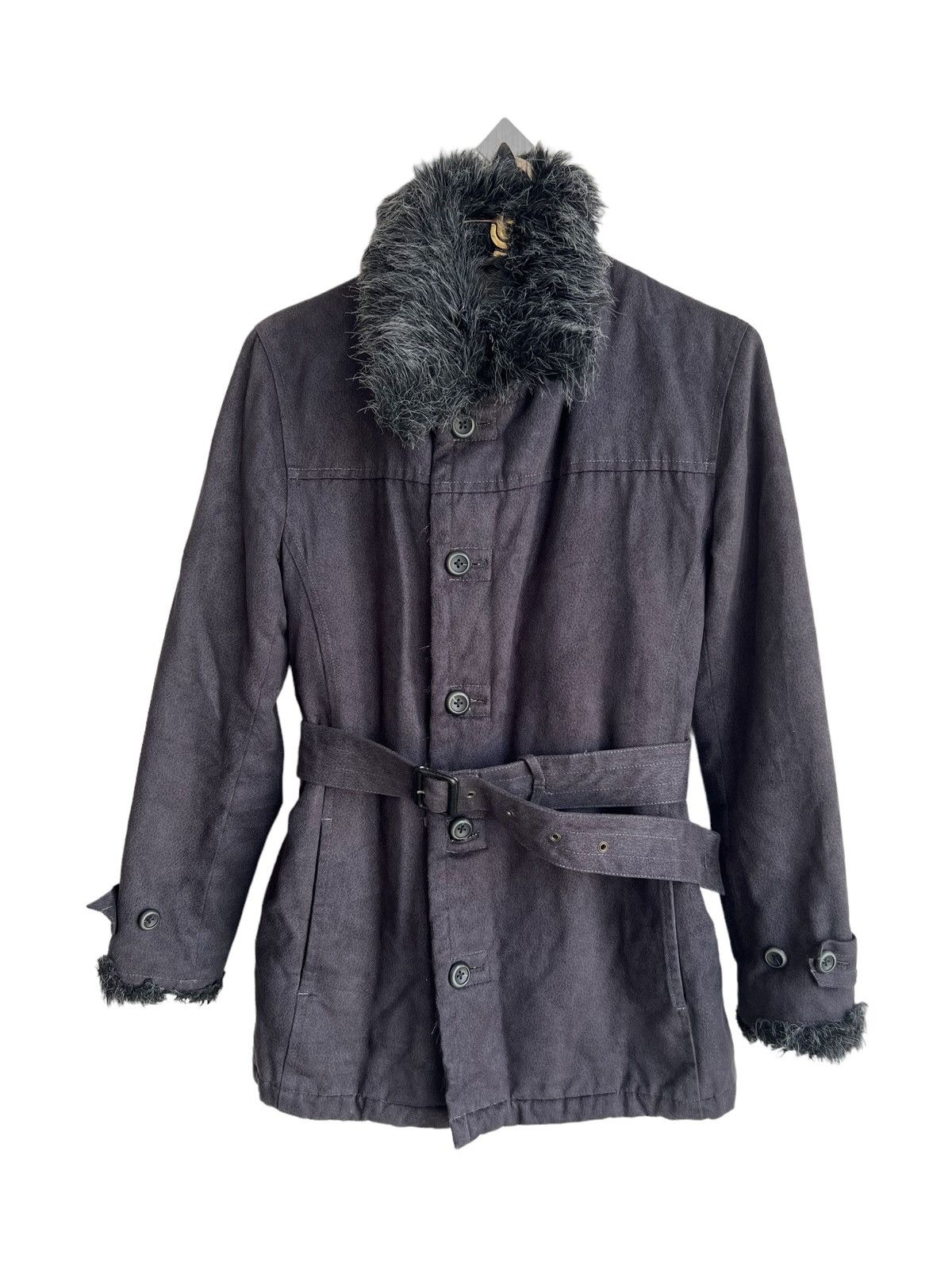 Yasuyuki Ishii 1990s Tornado Mart 🇯🇵 Faux Fur Part Belted Biker Coat Jacket Size US M / EU 48-50 / 2 - 2 Thumbnail