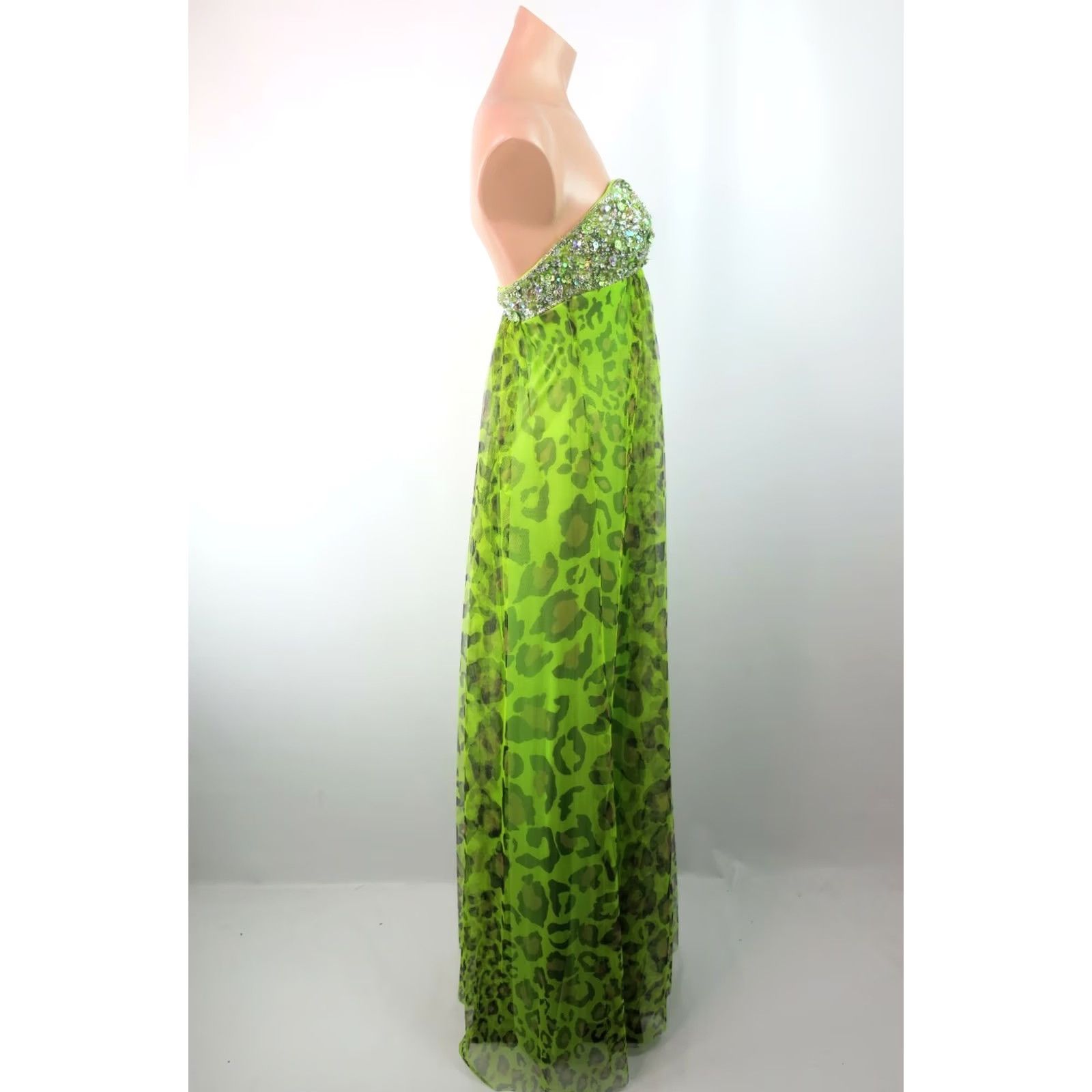Vintage Jovani Sweetheart Maxi Dress Leopard Print Tulle Sequin Ombre Crepe Party Prom Green 2 Womens Dress Size XS / US 0-2 / IT 36-38 - 6 Thumbnail