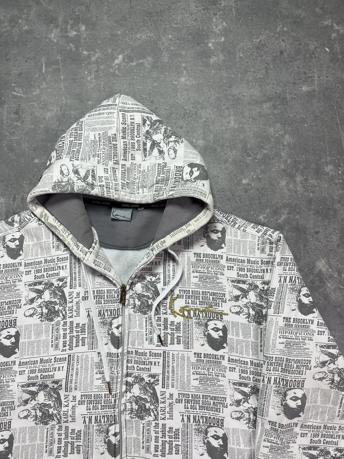 Karl Kani 00s Karl Kani Baggy Newspaper AOP Heavy Zip Hoodie Jacket XL Size US XL / EU 56 / 4 - 6 Thumbnail