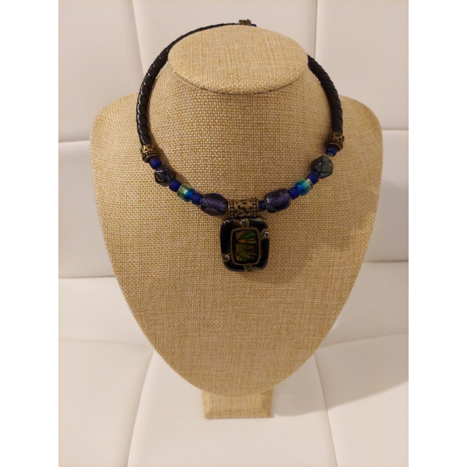 Chicos Vintage Chico's Black Blue Enamel Glass Beads 12" Choker Size ONE SIZE - 1 Thumbnail