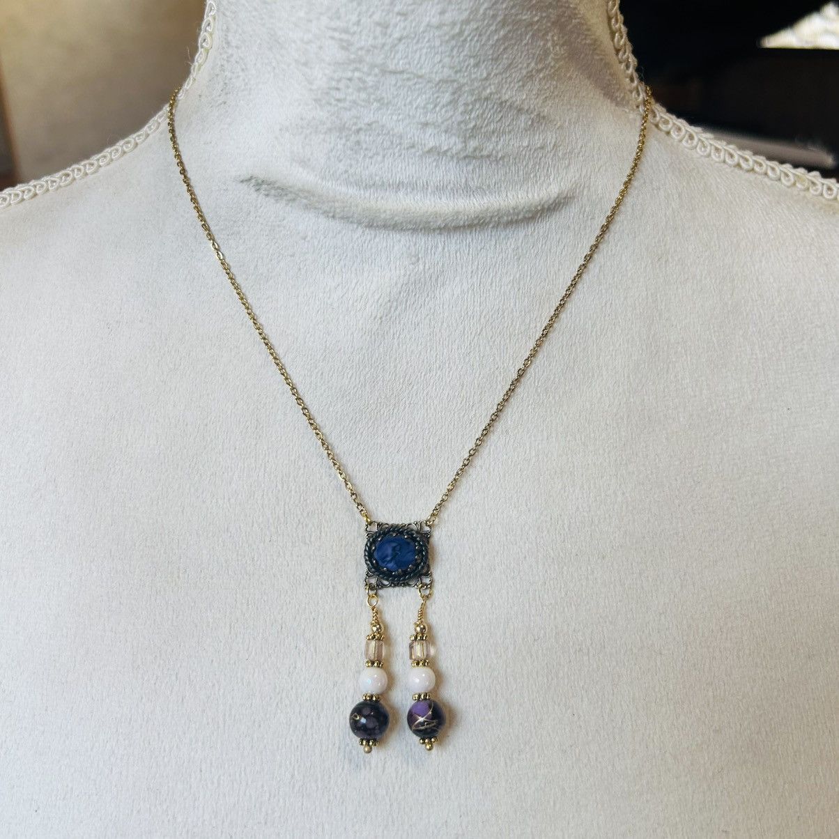 Handmade Handcrafted elegant vintage dogtooth glass necklace set Size ONE SIZE - 5 Thumbnail
