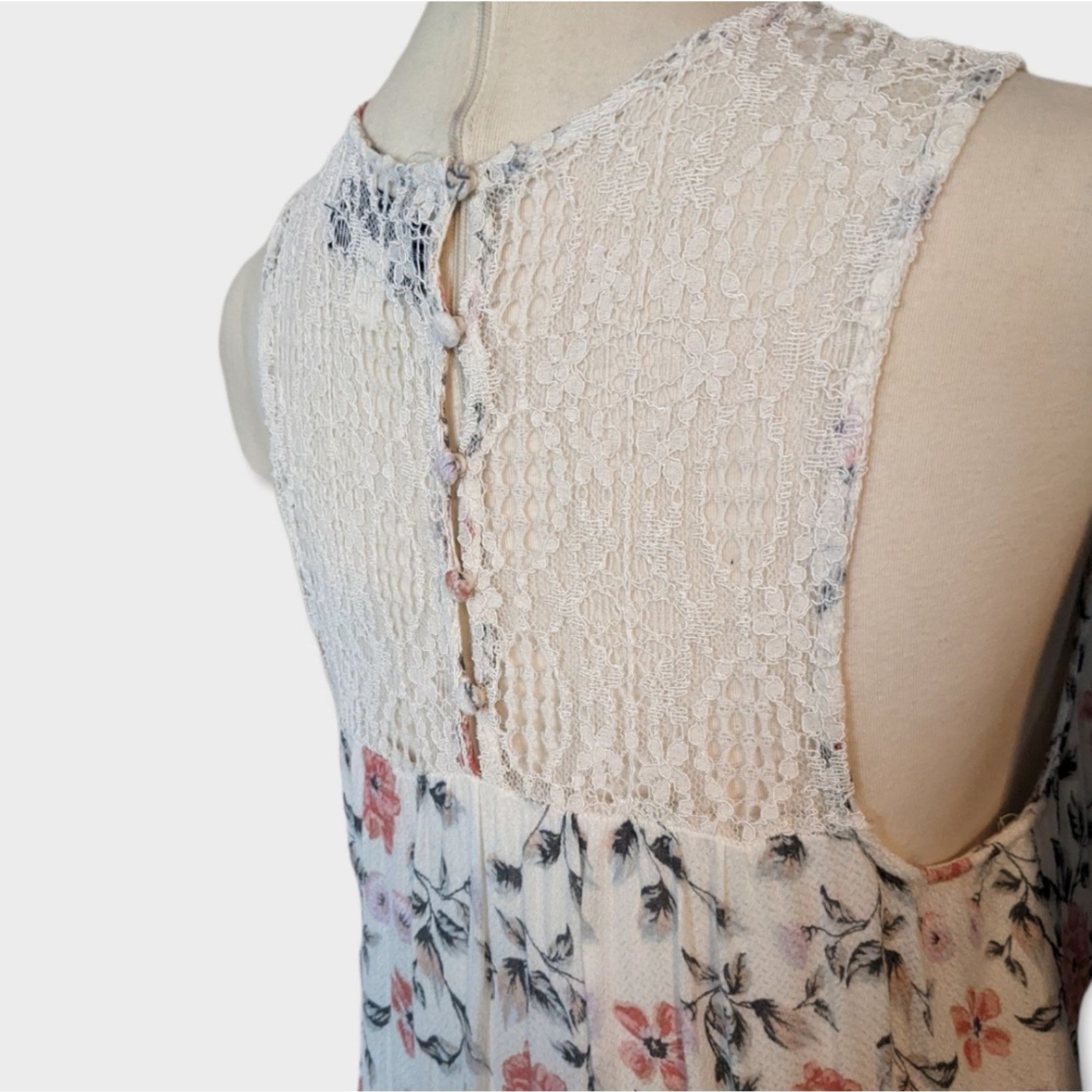 Other BLUE RAIN Cream Floral Tiered Dress w/ Lace Shoulder Medium Size M / US 6-8 / IT 42-44 - 7 Thumbnail