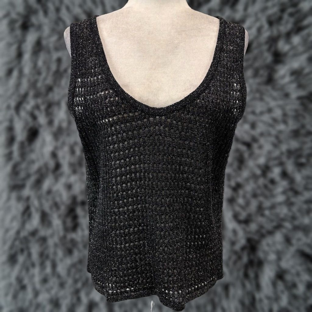 Vintage St. John Sport Metallic Sleeveless Sweater Adult Large Black/Silver Wool Blend Size L / US 10 / IT 46 - 1 Thumbnail