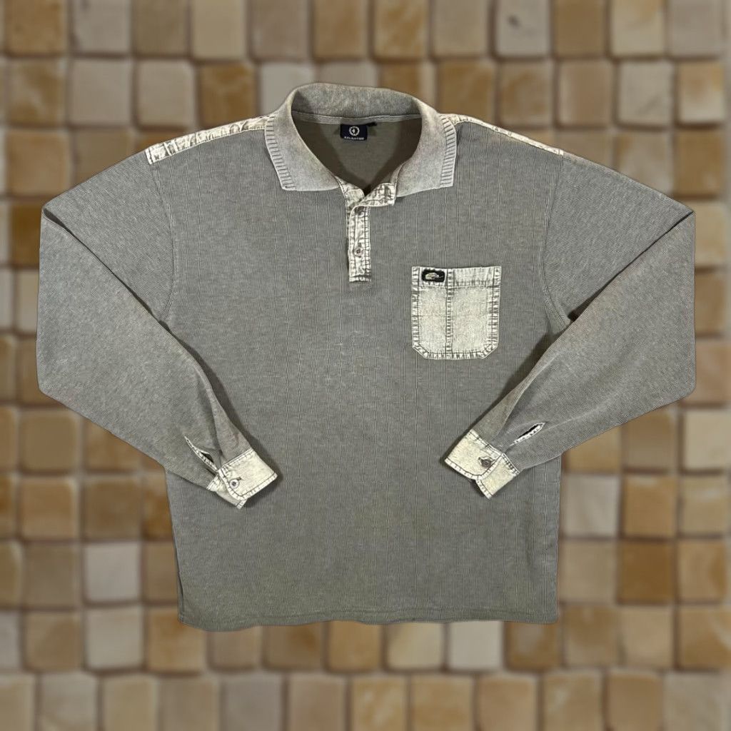 Vintage KALAMTON Polo Shirt Long Sleeve Grey Khaki Cotton Elastane Large Mens Shirt Size US L / EU 52-54 / 3 - 1 Thumbnail