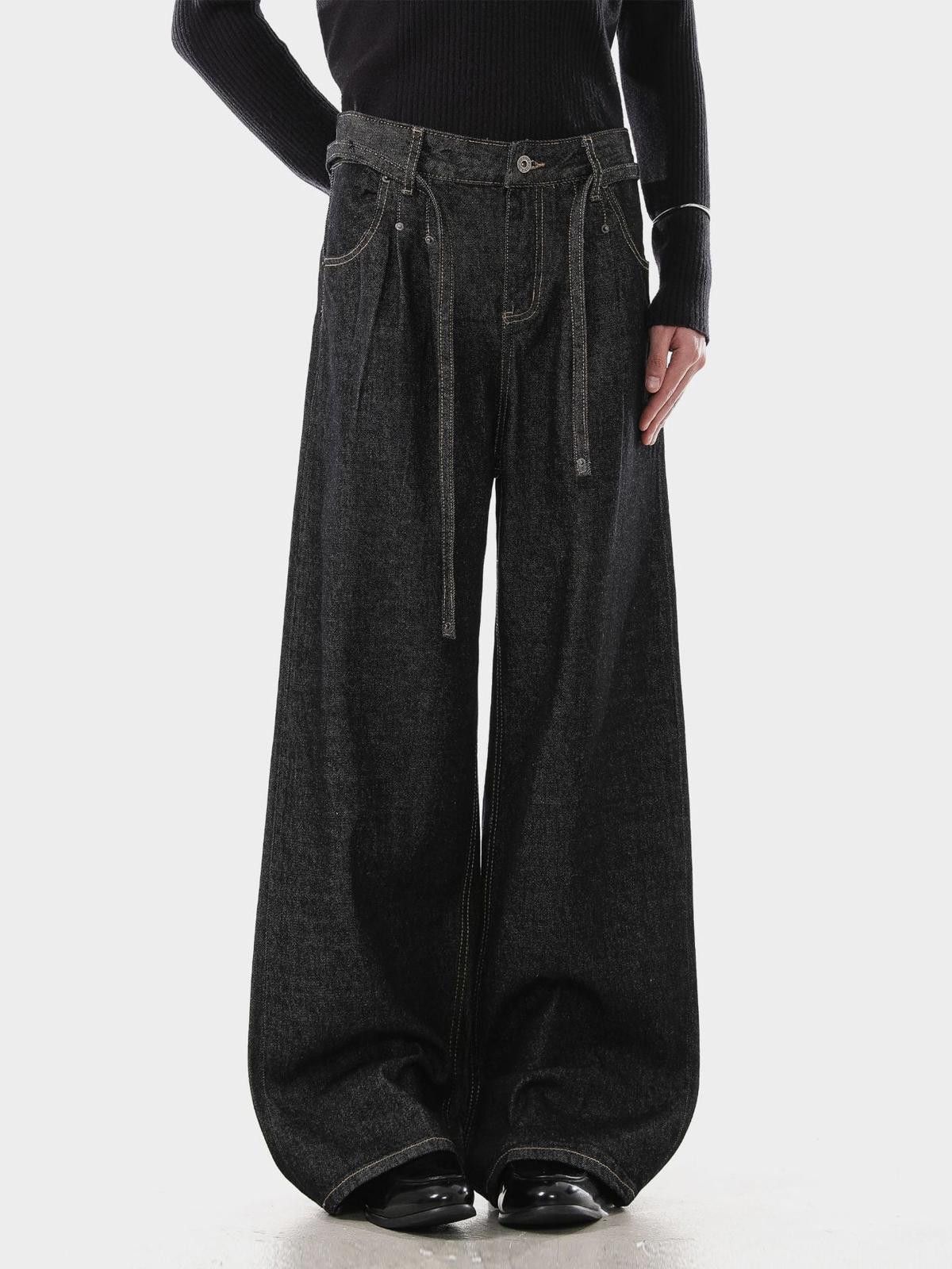 Japanese Brand Black Wide Leg Denim Jeans, Baggy Loose Fit Jeans Size US 32 / EU 48 - 4 Thumbnail