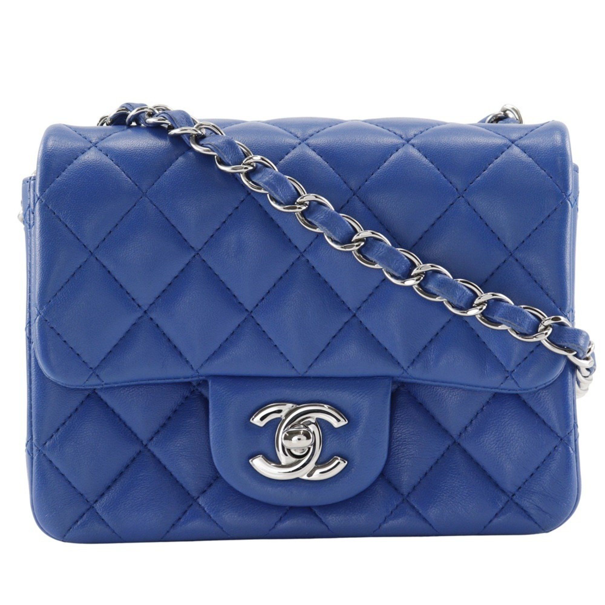 Chanel Chain Shoulder Bag Matelasse A35200 Lambskin Blue Turnlock Chainshoulder Women's